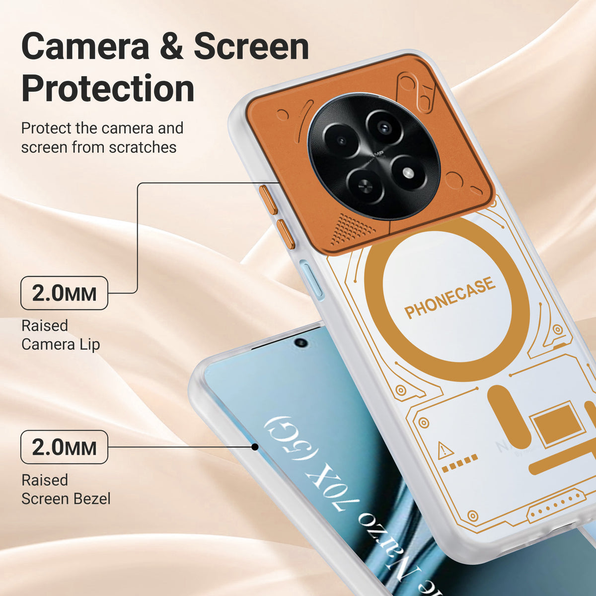 For Realme Narzo 70x 5G Metallic Back Cover Case (Metallic Camera Protection & Buttons | Translucent Milky Shade | Hard Polycarbonate)