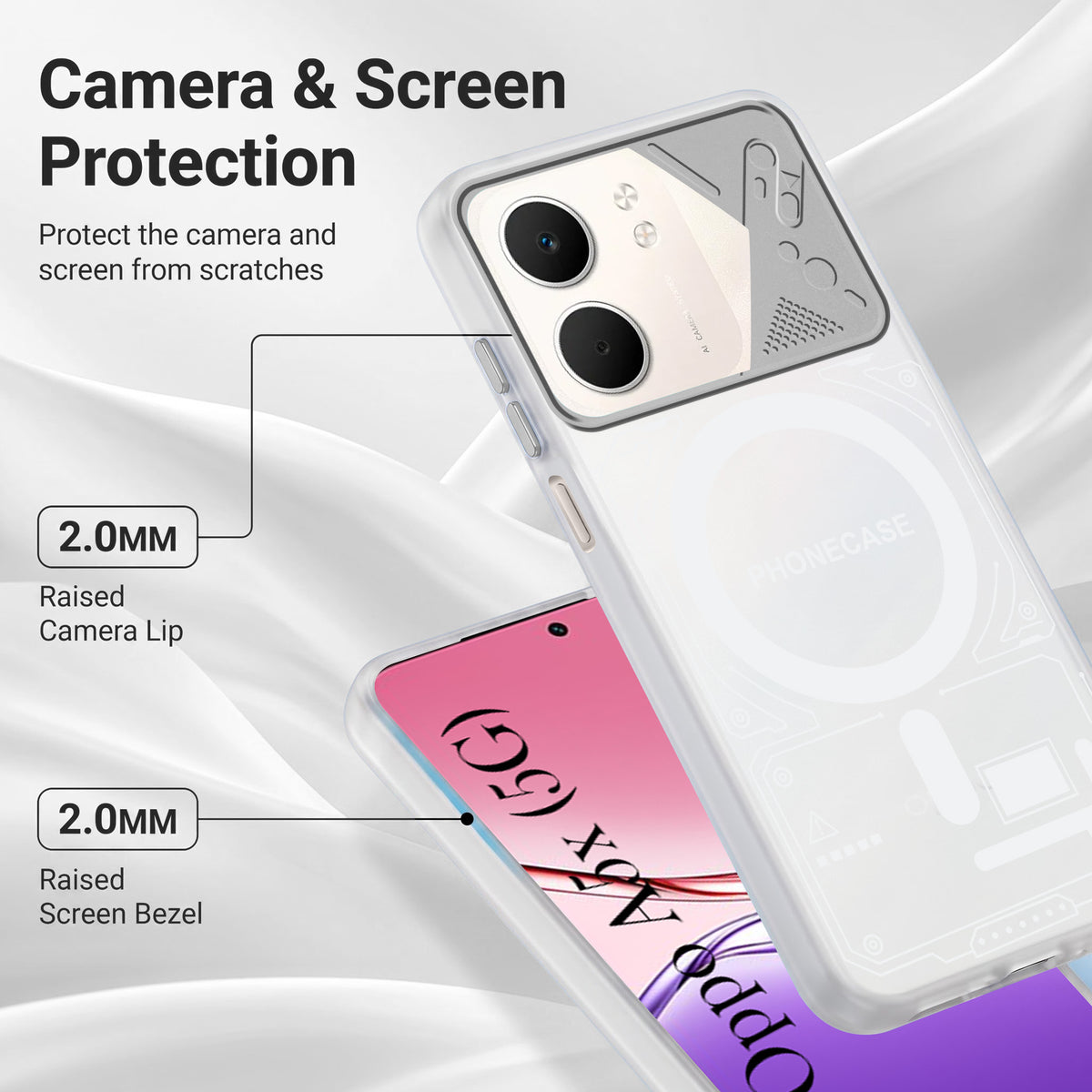 For Oppo A5X Metallic Back Cover Case (Metallic Camera Protection & Buttons | Translucent Milky Shade | Hard Polycarbonate)