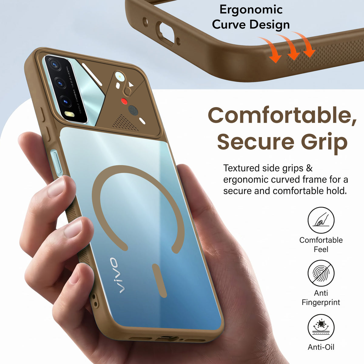 For Vivo Y20A | Y20T | Y20G Back Cover Case Lifetime Anti-Yellow Clear (Camera Protection | Side Grip | Wireless MagSafe Compatible)