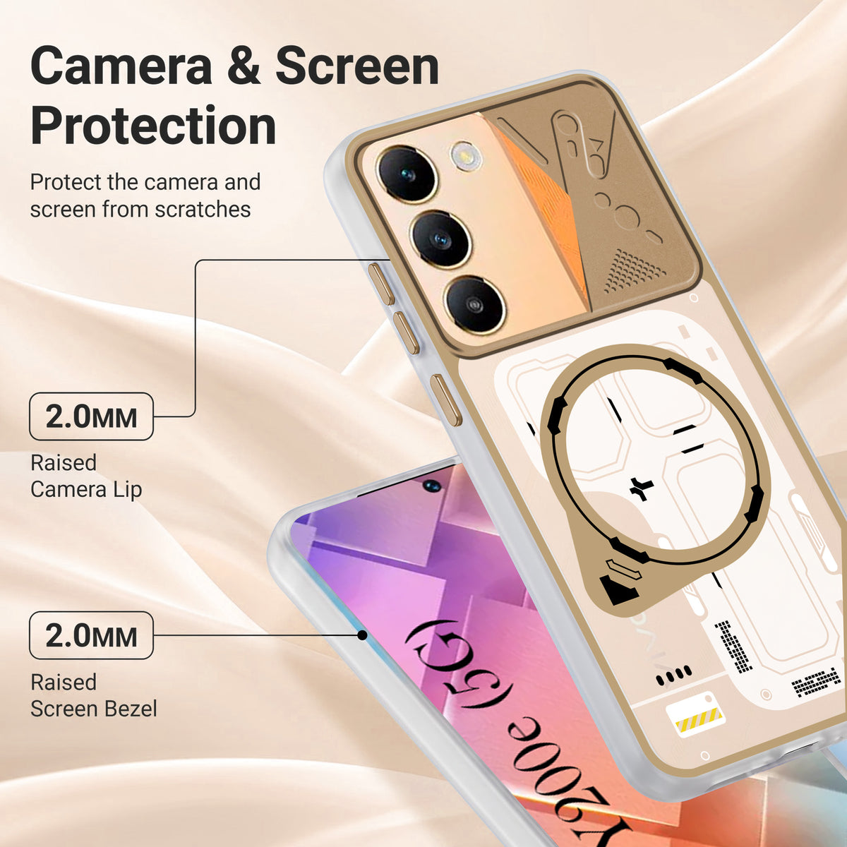 For Vivo Y200e Metallic Back Cover Case (Metallic Camera Protection & Buttons | Translucent Milky Shade | Hard Polycarbonate)