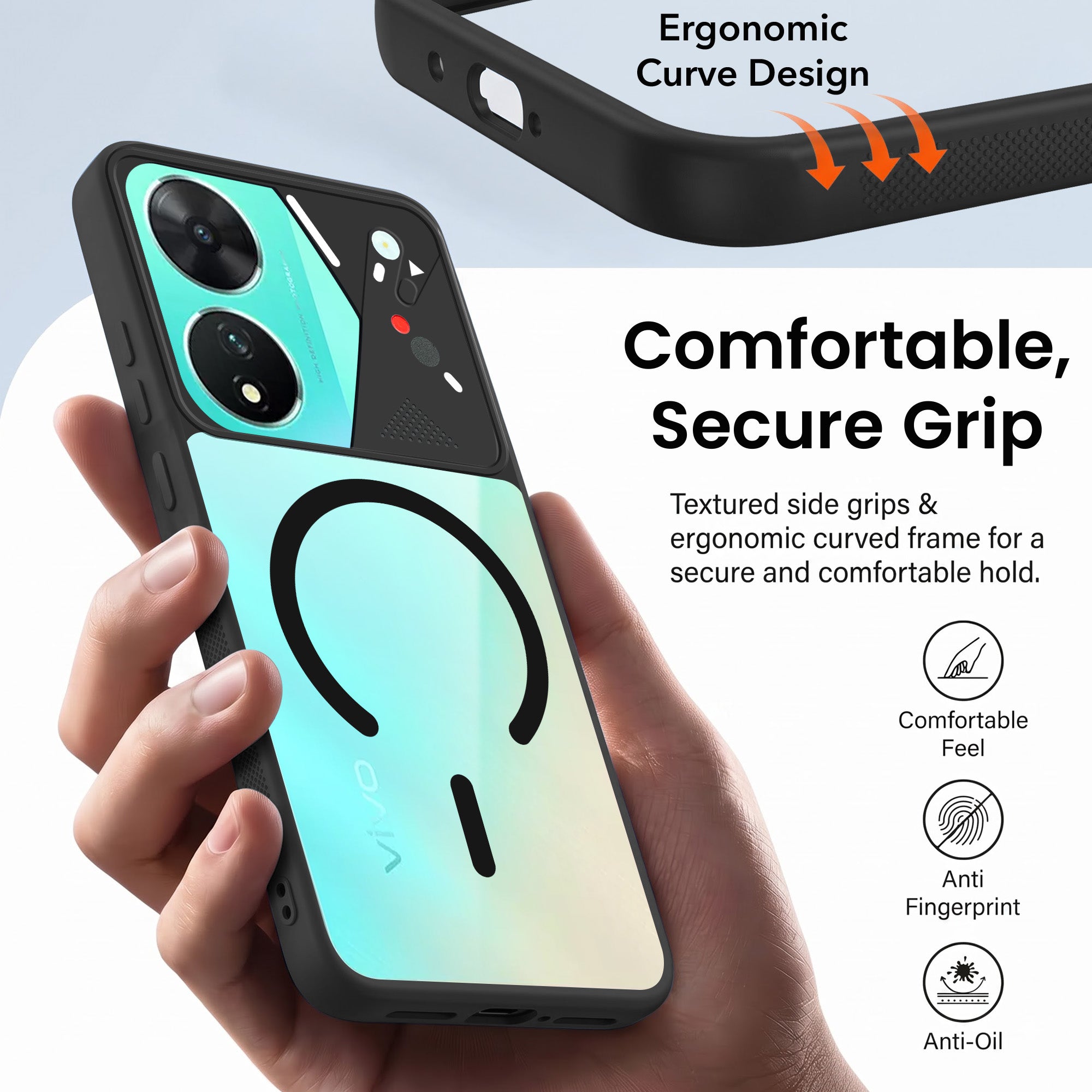 For Vivo T2 Back Cover Case Lifetime Anti-Yellow Clear (Camera Protection | Side Grip | Wireless MagSafe Compatible)