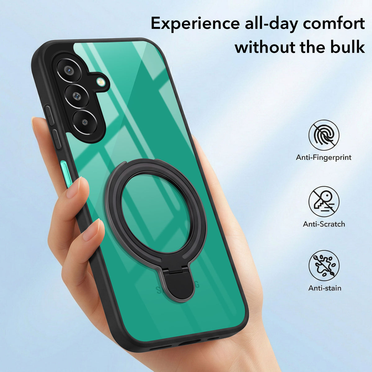 For Samsung Galaxy F70 Pro 5G Back Cover Case (Kick Stand Ring Holder | Life time Anti Yellow | Camera Protection)