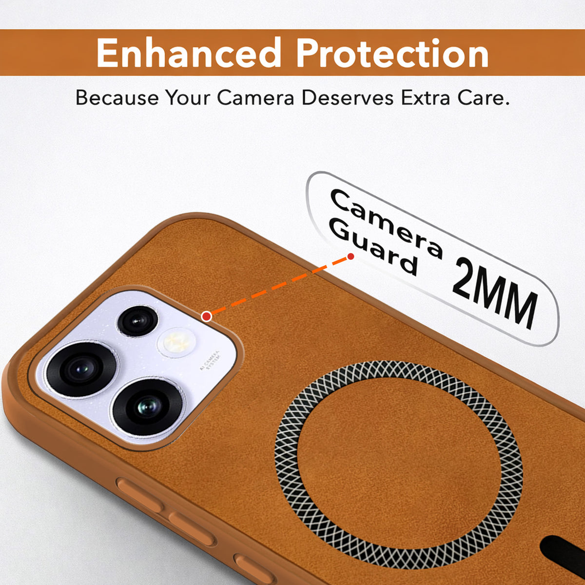 For Oppo Reno 16 Back Cover Case Leather Finish (MagSafe Compatible Wireless Charging | Soft Touch | Camera Bump Protection)
