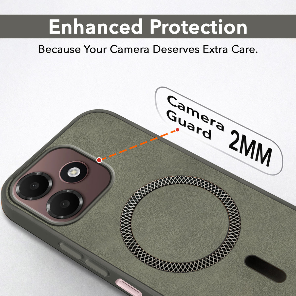 For Oppo A6c 4G Back Cover Case Leather Finish (MagSafe Compatible Wireless Charging | Soft Touch | Camera Bump Protection)