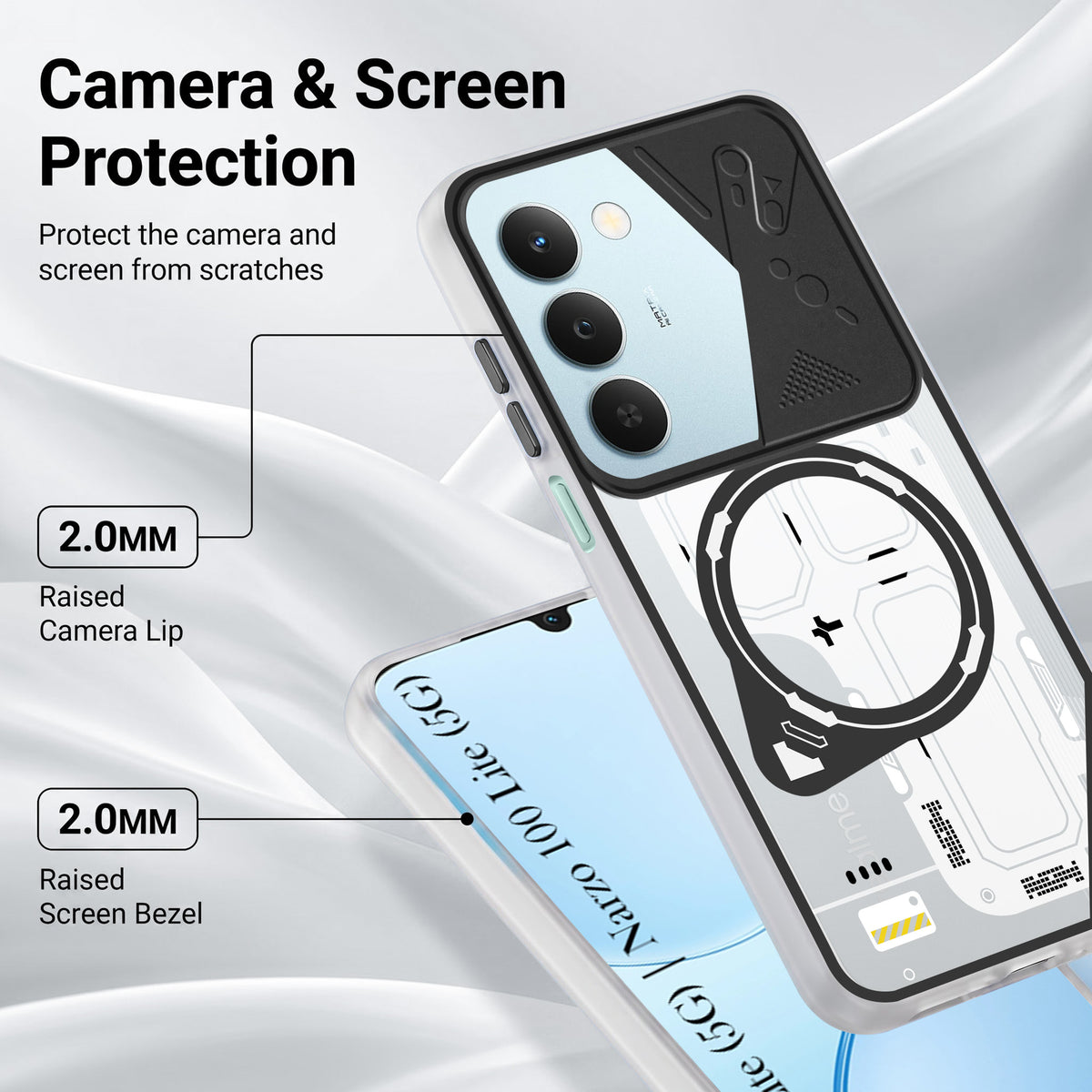 For Realme P4 Lite 5G | Narzo 100 Lite 5G Metallic Back Cover Case (Metallic Camera Protection & Buttons | Translucent Milky Shade | Hard Polycarbonate)