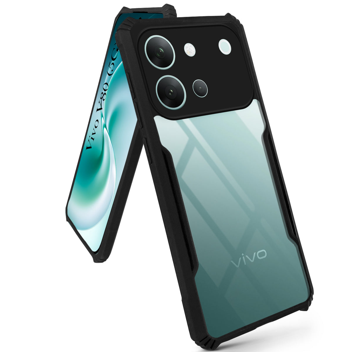For Vivo V80 5G Back Cover Case Hybrid (Shockproof with Polycarbonate Clear Panel | Professional Black)