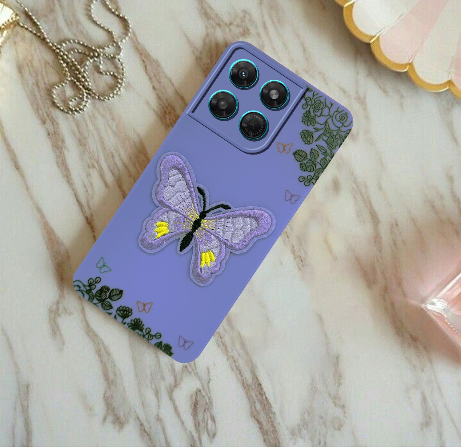 For Motorola Moto G37 Power Back Cover Case (Soft Butterfly Embroidery | Women Teen Girls | Camera Protection| Matte Silicone)