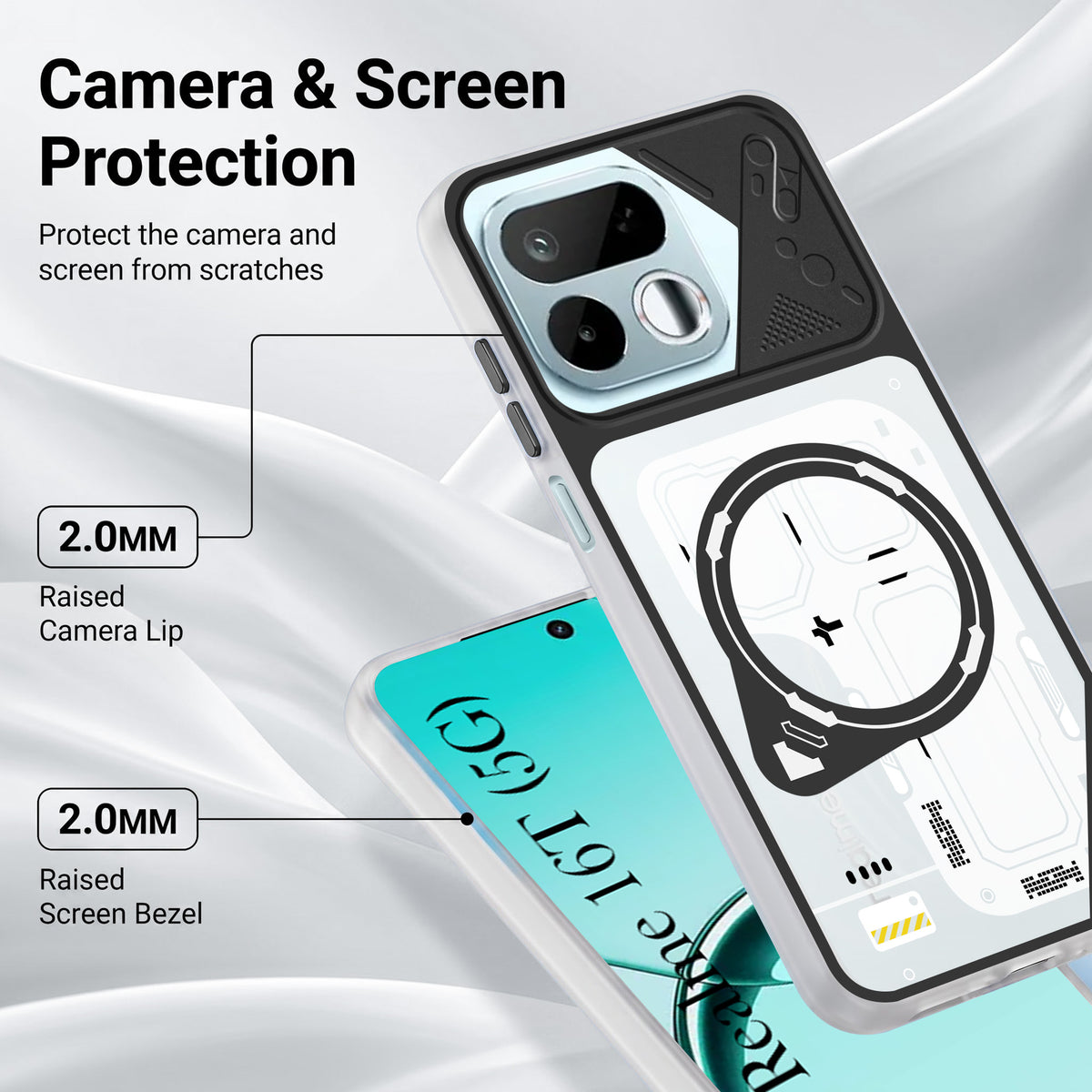 For Realme 16T 5G Metallic Back Cover Case (Metallic Camera Protection & Buttons | Translucent Milky Shade | Hard Polycarbonate)