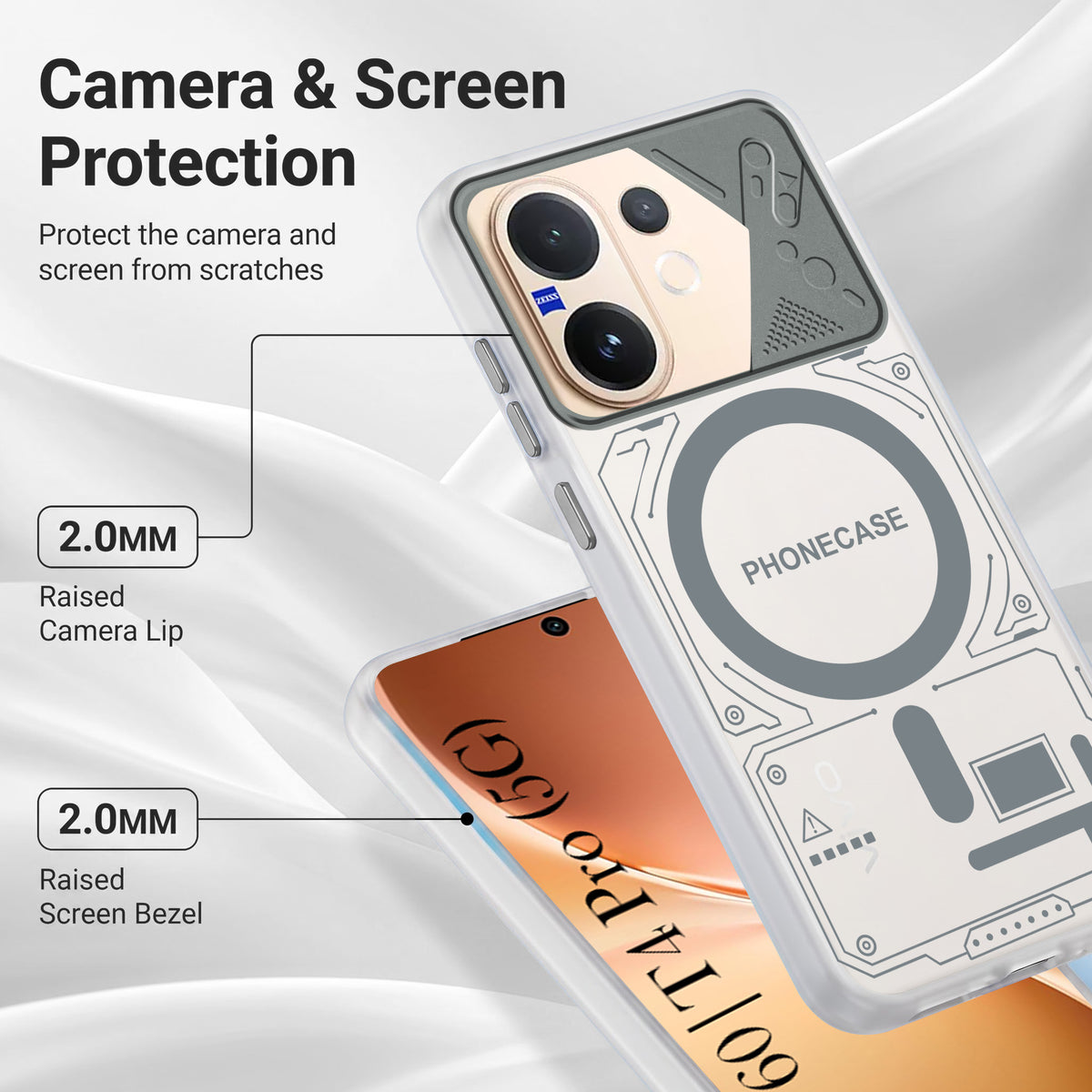 For Vivo V60 | Vivo T4 Pro Metallic Back Cover Case (Metallic Camera Protection & Buttons | Translucent Milky Shade | Hard Polycarbonate)