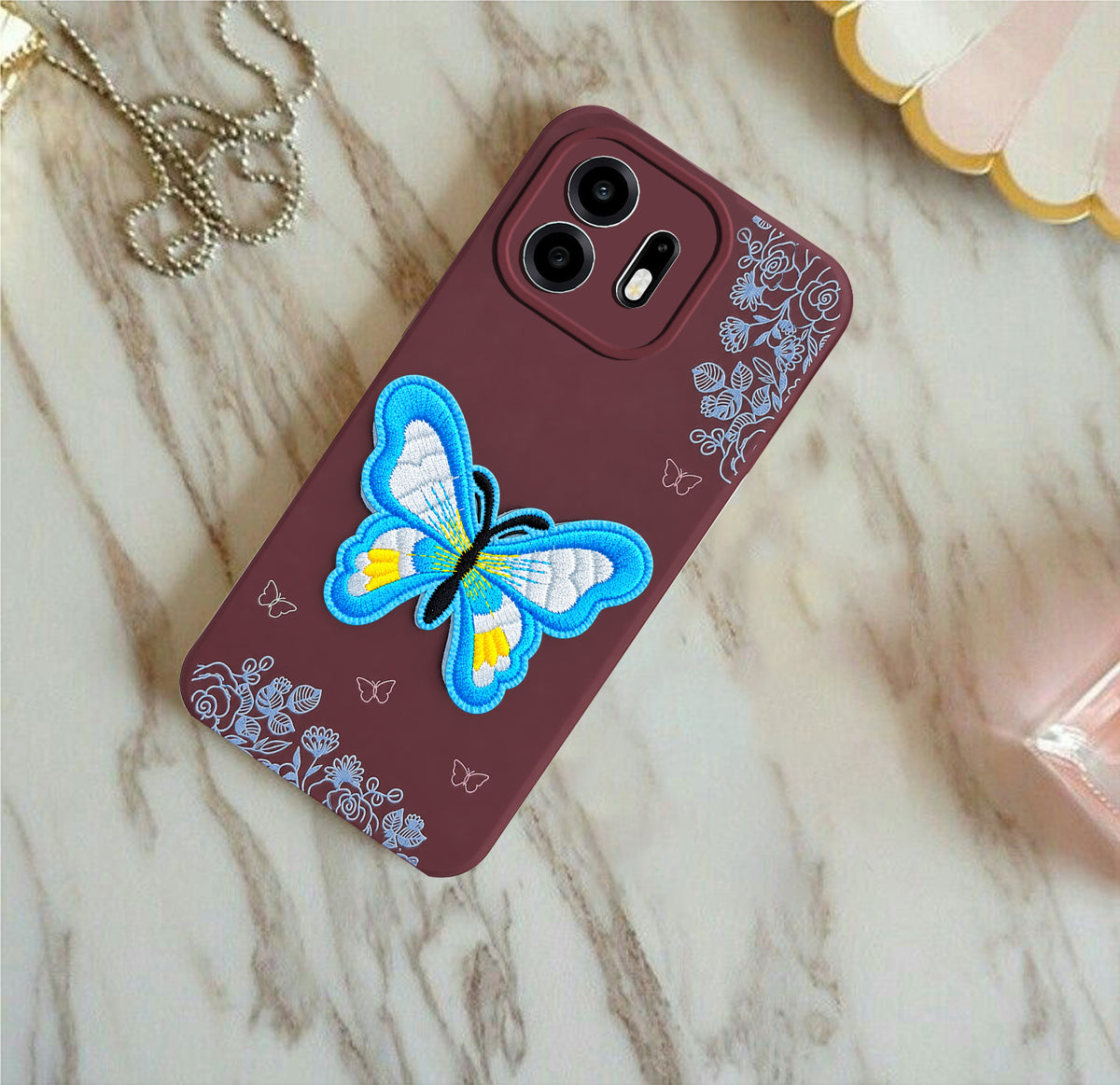 For OnePlus N6 Back Cover Case (Soft Butterfly Embroidery | Women Teen Girls | Camera Protection| Matte Silicone)