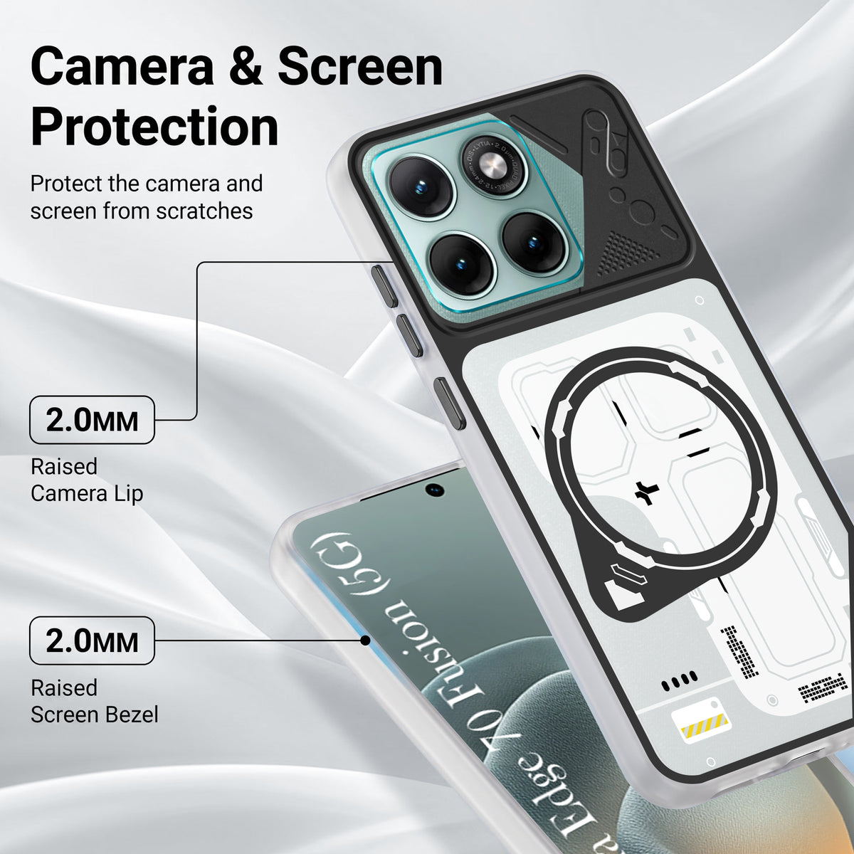 For Motorola Moto Edge 70 Fusion Metallic Back Cover Case (Metallic Camera Protection & Buttons | Translucent Milky Shade | Hard Polycarbonate)