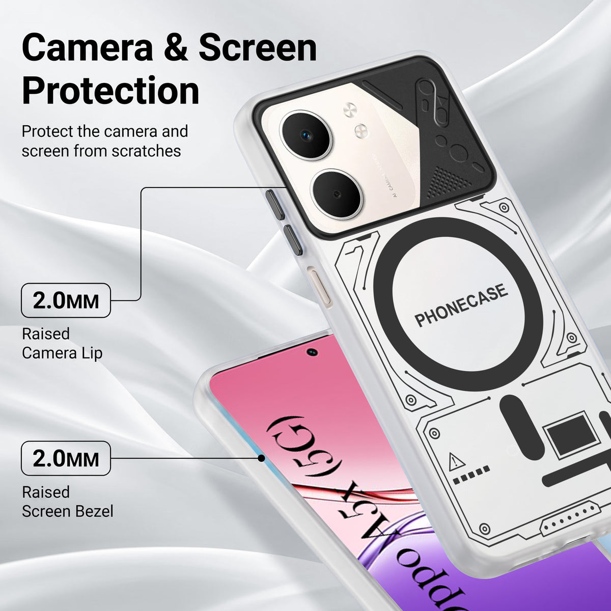 For Oppo A5X Metallic Back Cover Case (Metallic Camera Protection & Buttons | Translucent Milky Shade | Hard Polycarbonate)