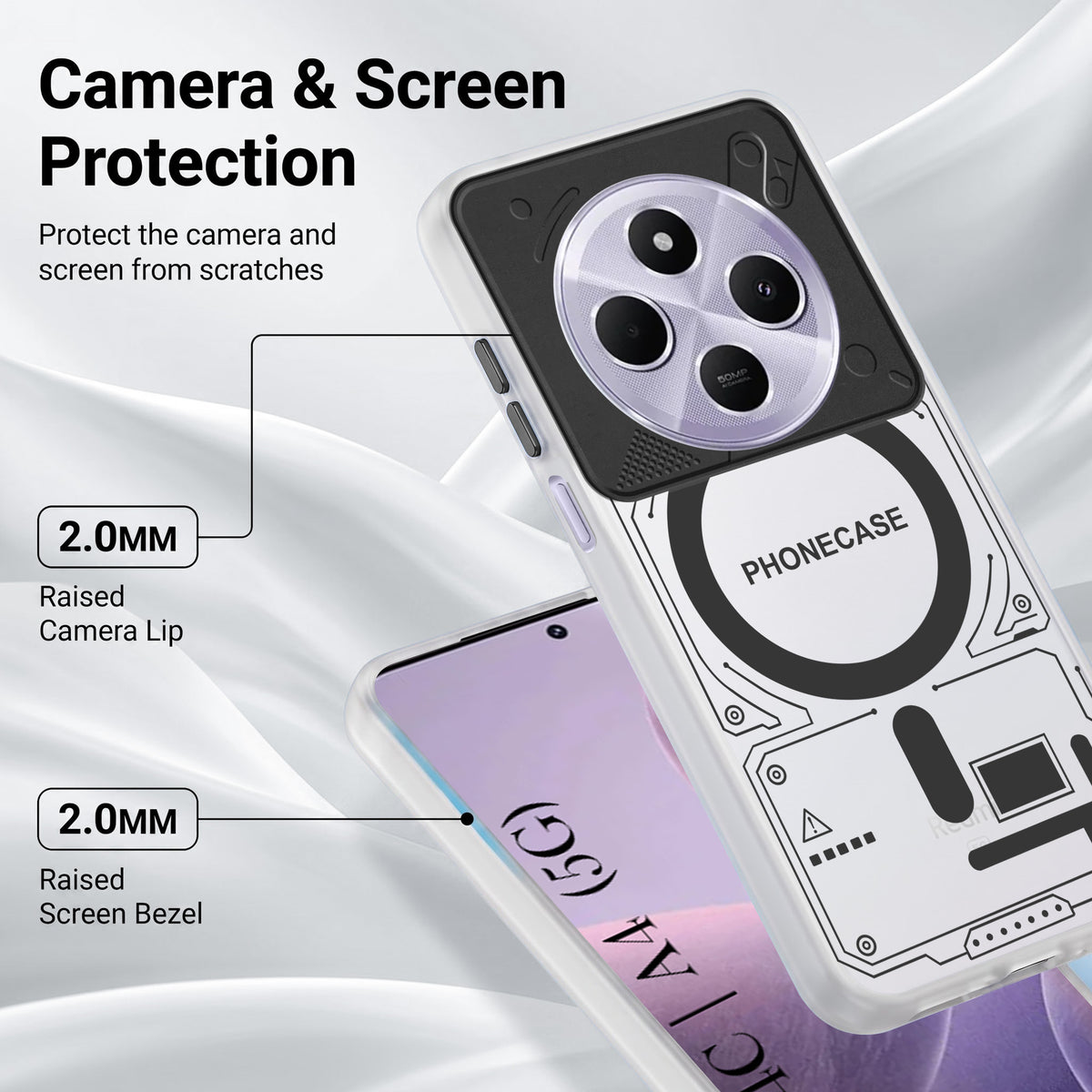 For Redmi A4 5G | Xiaomi Redmi 14C Metallic Back Cover Case (Metallic Camera Protection & Buttons | Translucent Milky Shade | Hard Polycarbonate)