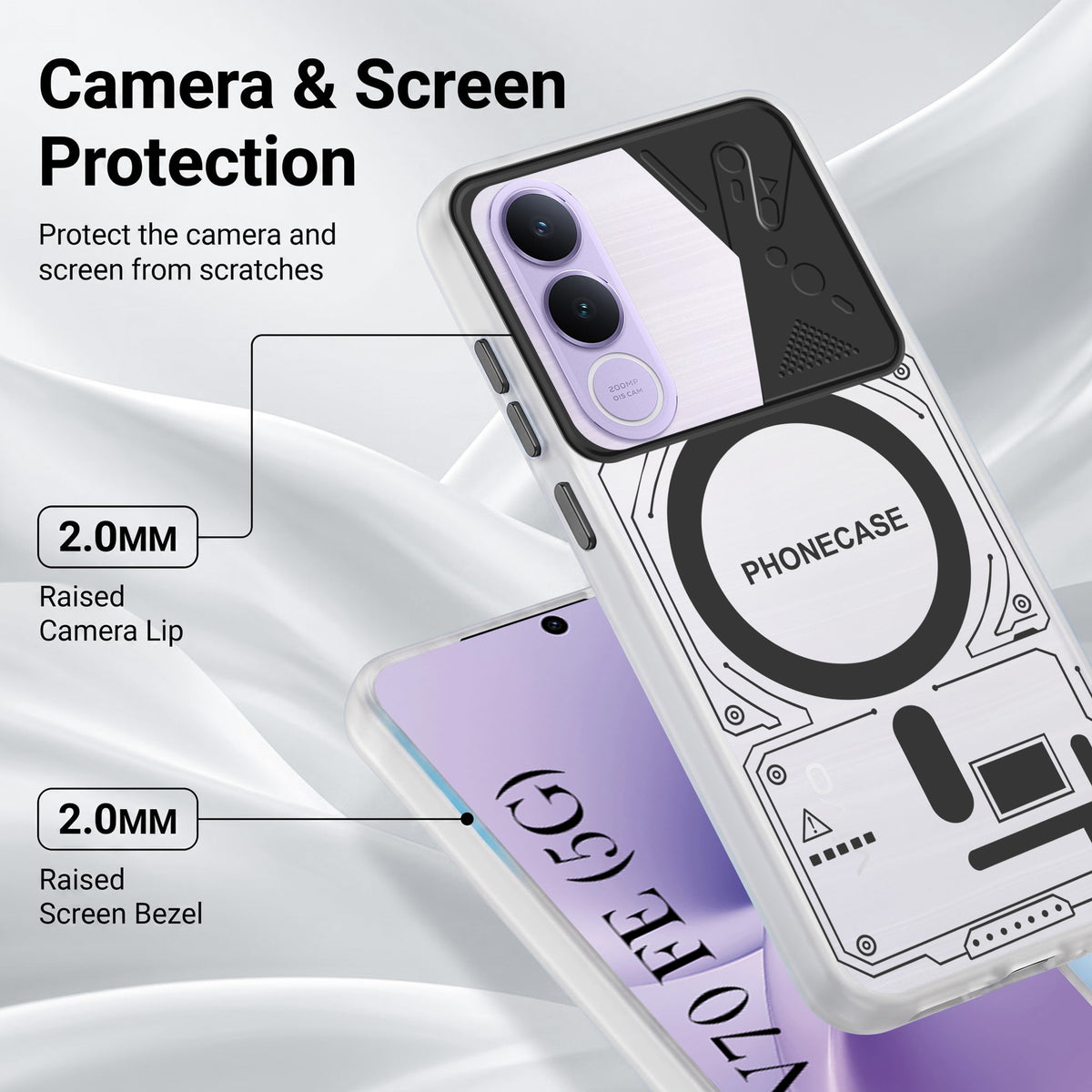 For Vivo V70 FE 5G Metallic Back Cover Case (Metallic Camera Protection & Buttons | Translucent Milky Shade | Hard Polycarbonate)