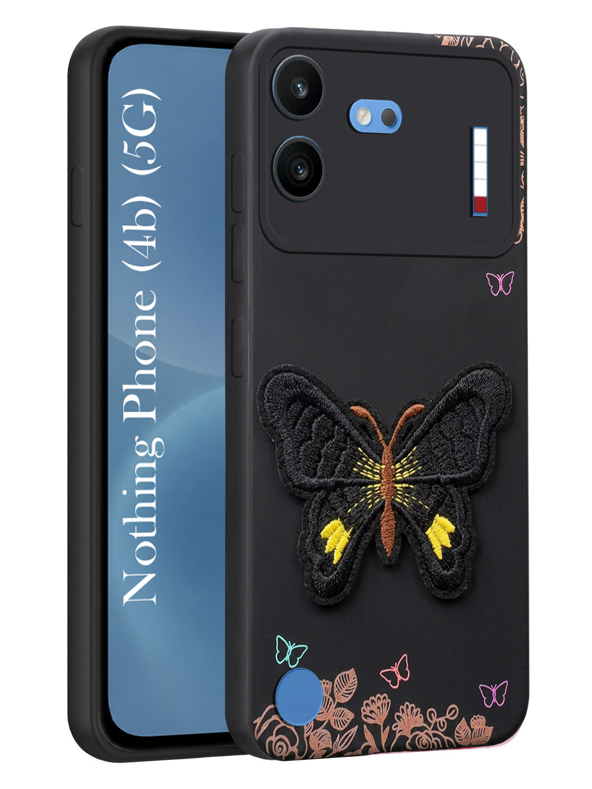 For Nothing Phone 4B 5G Power Back Cover Case (Soft Butterfly Embroidery | Women Teen Girls | Camera Protection| Matte Silicone)