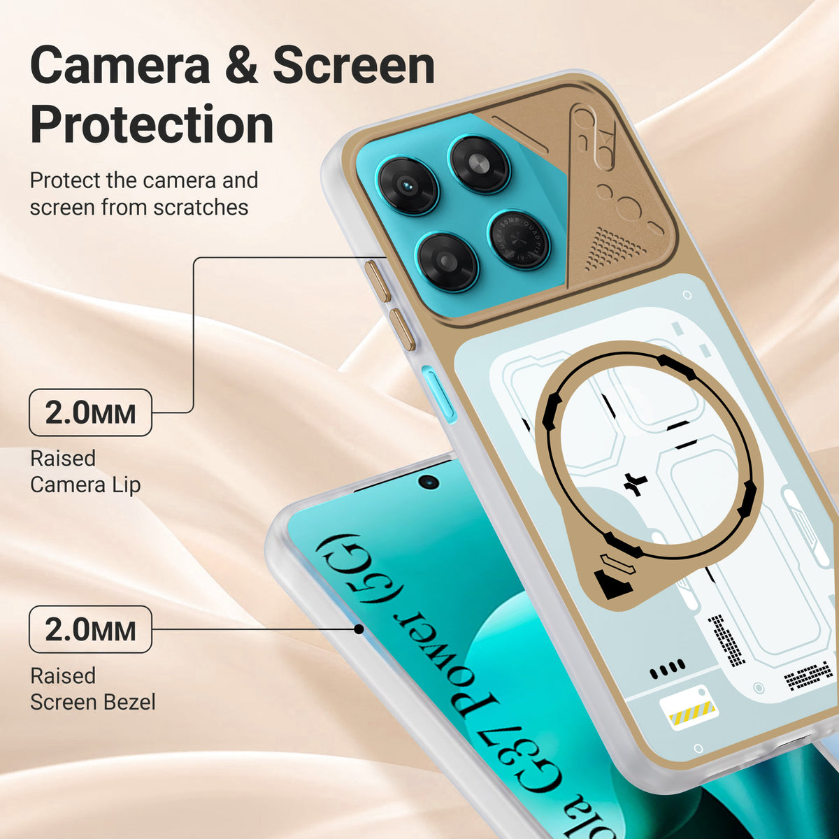For Motorola Moto G67 Power | G57 Power Metallic Back Cover Case (Metallic Camera Protection & Buttons | Translucent Milky Shade | Hard Polycarbonate)