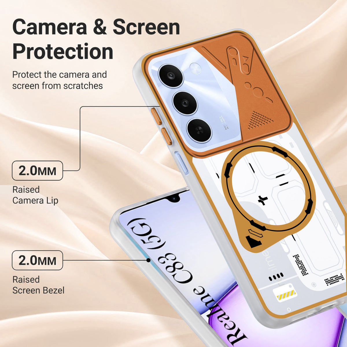 For Realme C83 5G Metallic Back Cover Case (Metallic Camera Protection & Buttons | Translucent Milky Shade | Hard Polycarbonate)