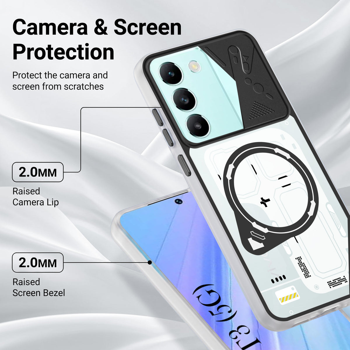 For Vivo T3 5G Metallic Back Cover Case (Metallic Camera Protection & Buttons | Translucent Milky Shade | Hard Polycarbonate)