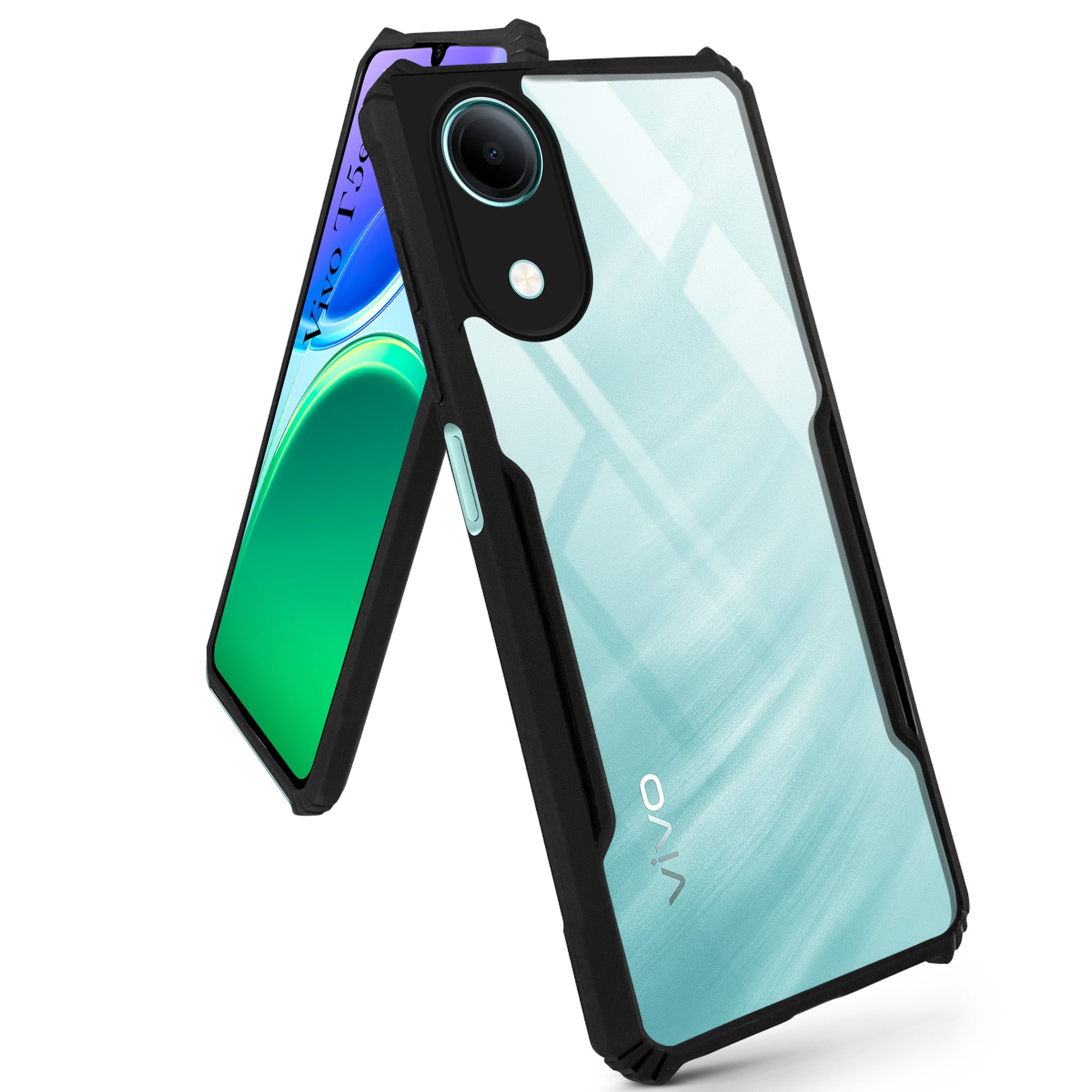 For Vivo T5e 5G Back Cover Case Hybrid (Shockproof with Polycarbonate Clear Panel | Professional Black)