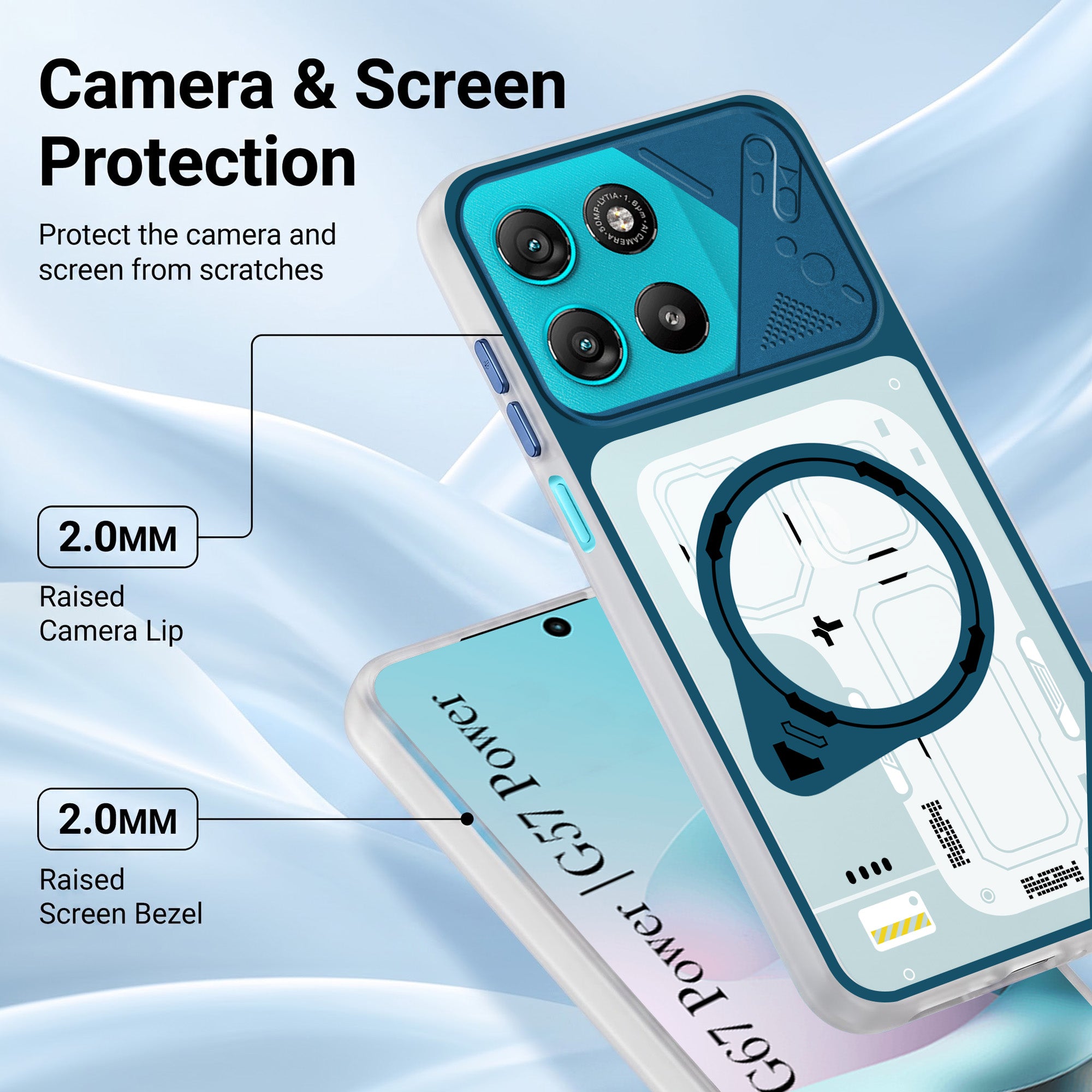 For Motorola Moto G67 Power | G57 Power Metallic Back Cover Case (Metallic Camera Protection & Buttons | Translucent Milky Shade | Hard Polycarbonate)