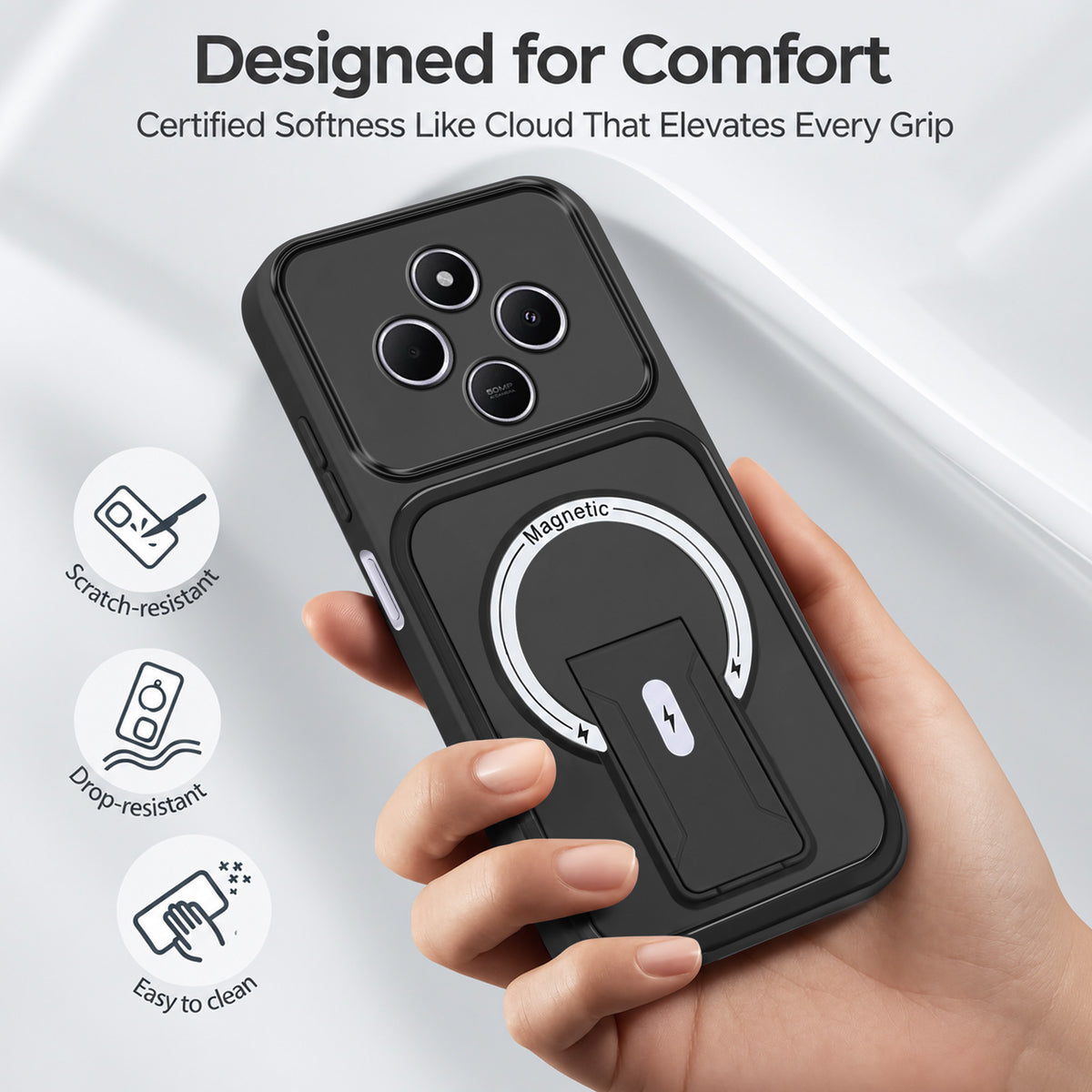 For Redmi A4 5G | Xiaomi Redmi 14C Back Case Cover Metallic (Hybrid Armor Kickstand | MagSafe Compatible | Camera Protection Shockproof)