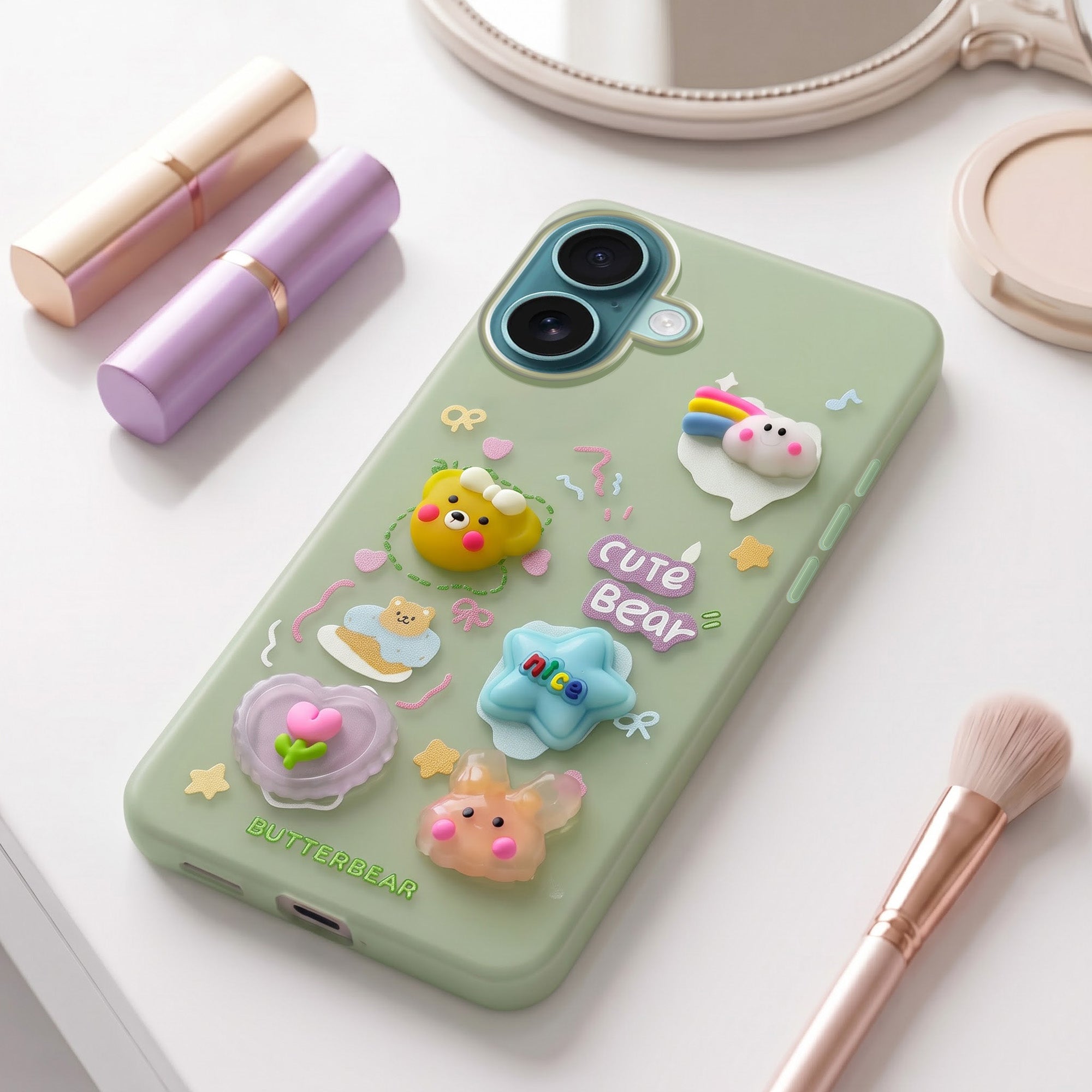 For Apple iPhone 16 Back Cover Case (3D Cute Cartoons | Hard Back Side Soft | Matte Premium Finish | HD Printing)