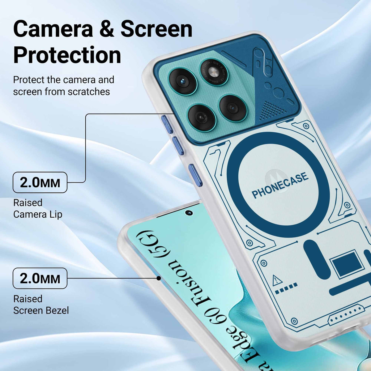 For Motorola Moto Edge 60 Fusion Metallic Back Cover Case (Metallic Camera Protection & Buttons | Translucent Milky Shade | Hard Polycarbonate)