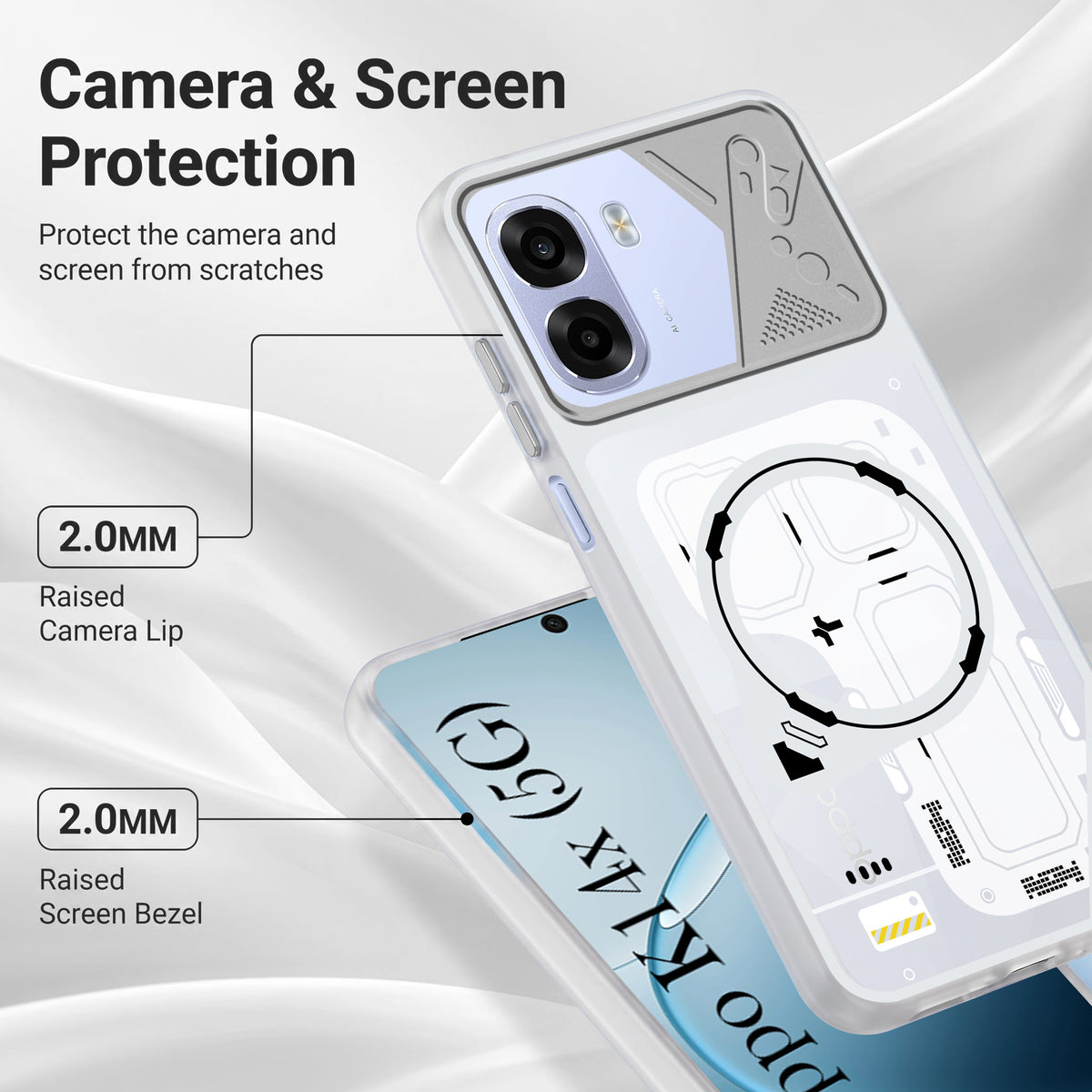 For Oppo K14x 5G Metallic Back Cover Case (Metallic Camera Protection & Buttons | Translucent Milky Shade | Hard Polycarbonate)