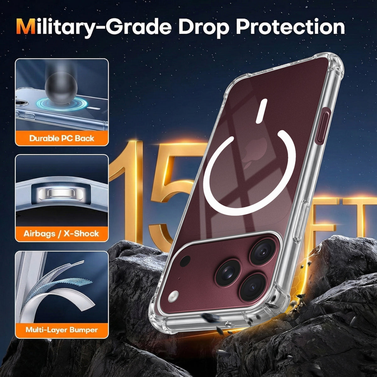 For Apple iPhone 18 Pro Max Back Cover Shockproof Crystal-Clear (Magsafe Wireless Support | Drop & Camera Protection | Hard Polycarbonate)