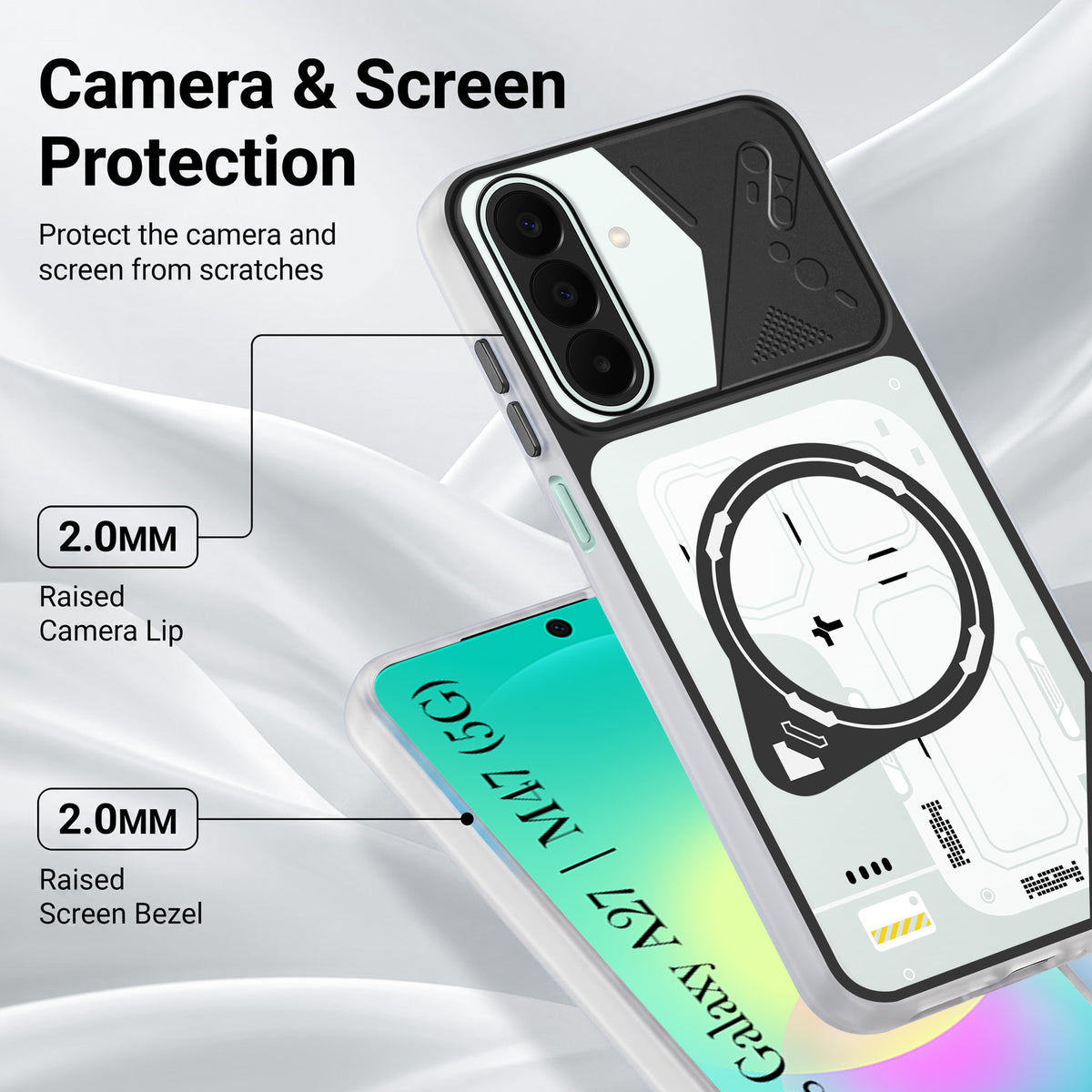 For Samsung Galaxy A27 5G | Galaxy M47 5G Metallic Back Cover Case (Metallic Camera Protection & Buttons | Translucent Milky Shade | Hard Polycarbonate)