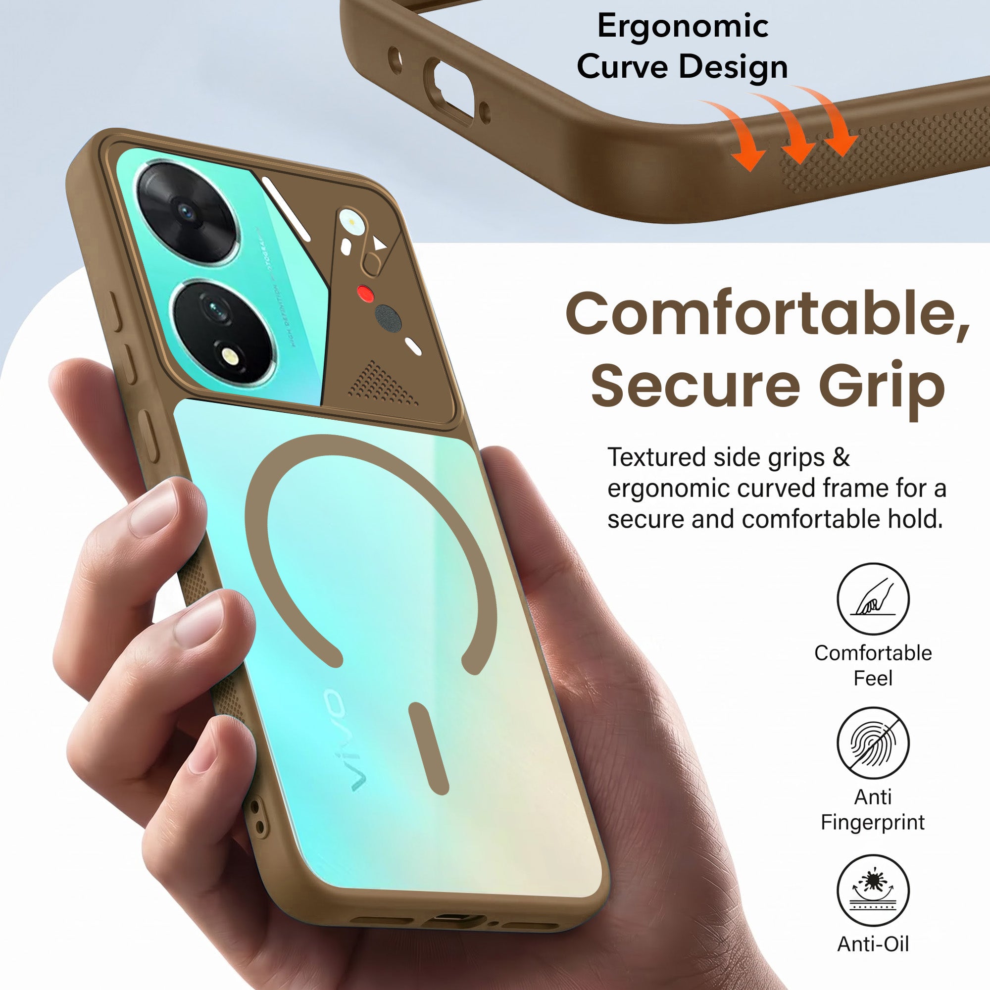 For Vivo T2 Back Cover Case Lifetime Anti-Yellow Clear (Camera Protection | Side Grip | Wireless MagSafe Compatible)