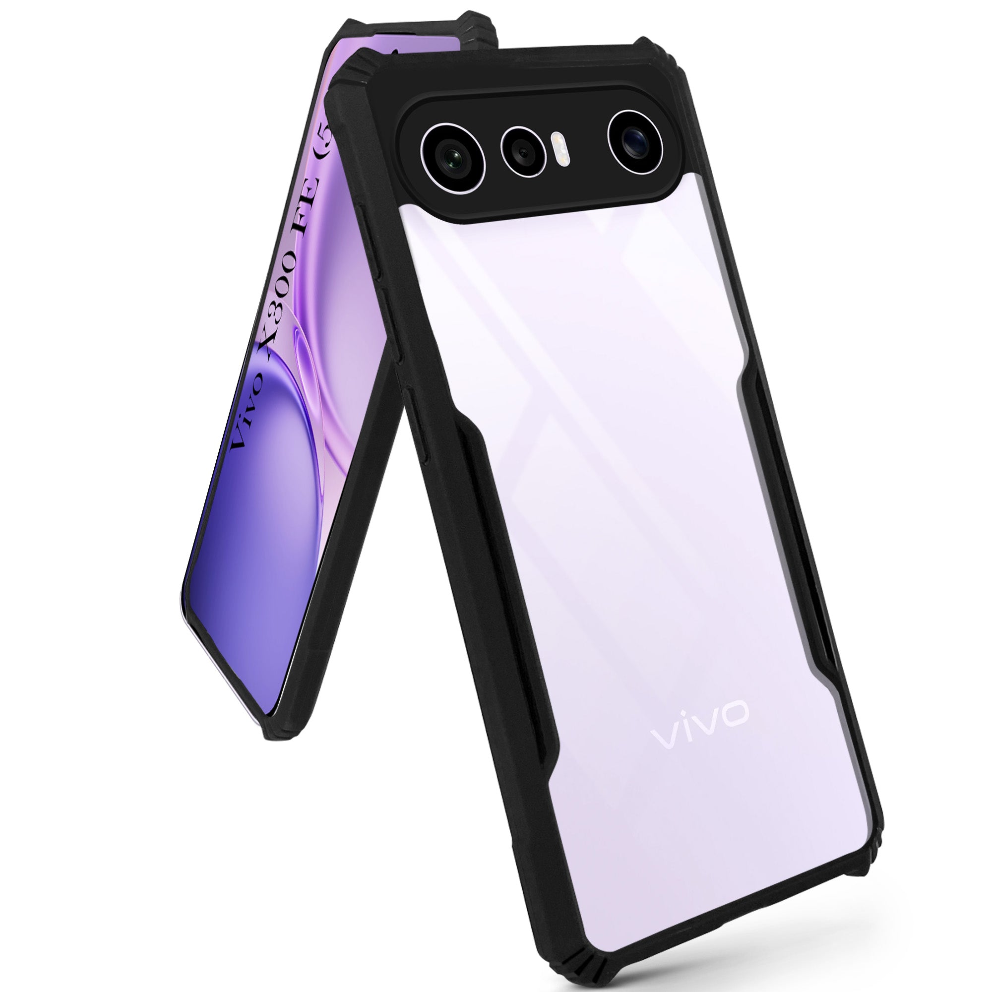 For Vivo X300 FE Back Cover Case Hybrid (Shockproof with Polycarbonate Clear Panel | Professional Black)