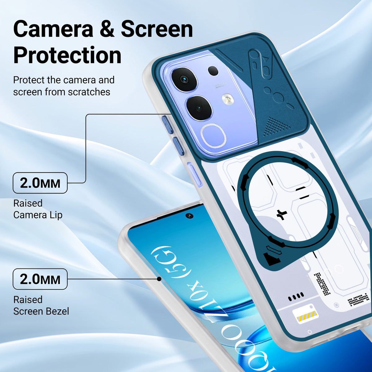 For Vivo iQOO Z10x Metallic Back Cover Case (Metallic Camera Protection & Buttons | Translucent Milky Shade | Hard Polycarbonate)