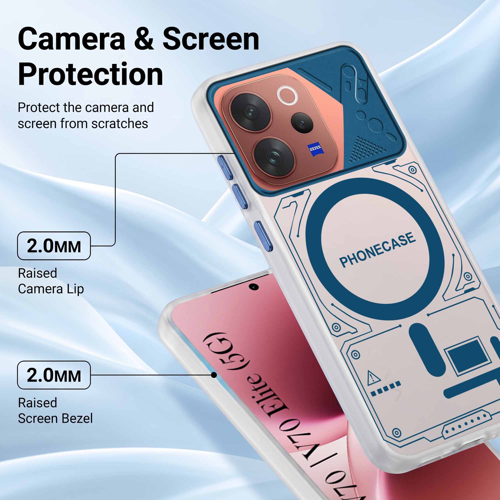For Vivo V70 | Vivo V70 Elite 5G Metallic Back Cover Case (Metallic Camera Protection & Buttons | Translucent Milky Shade | Hard Polycarbonate)
