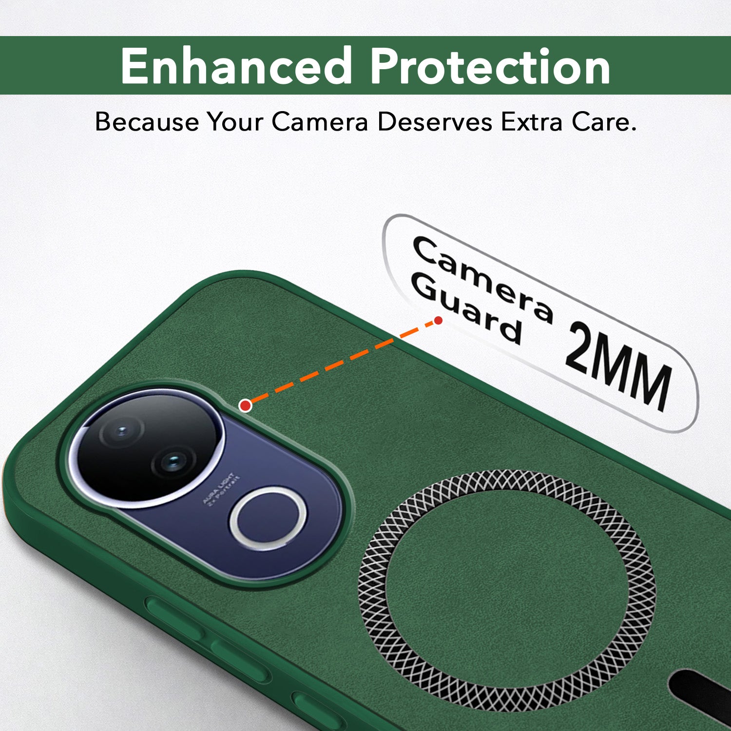 For Vivo T4R Back Cover Case Leather Finish (MagSafe Compatible Wireless Charging | Soft Touch | Camera Bump Protection)