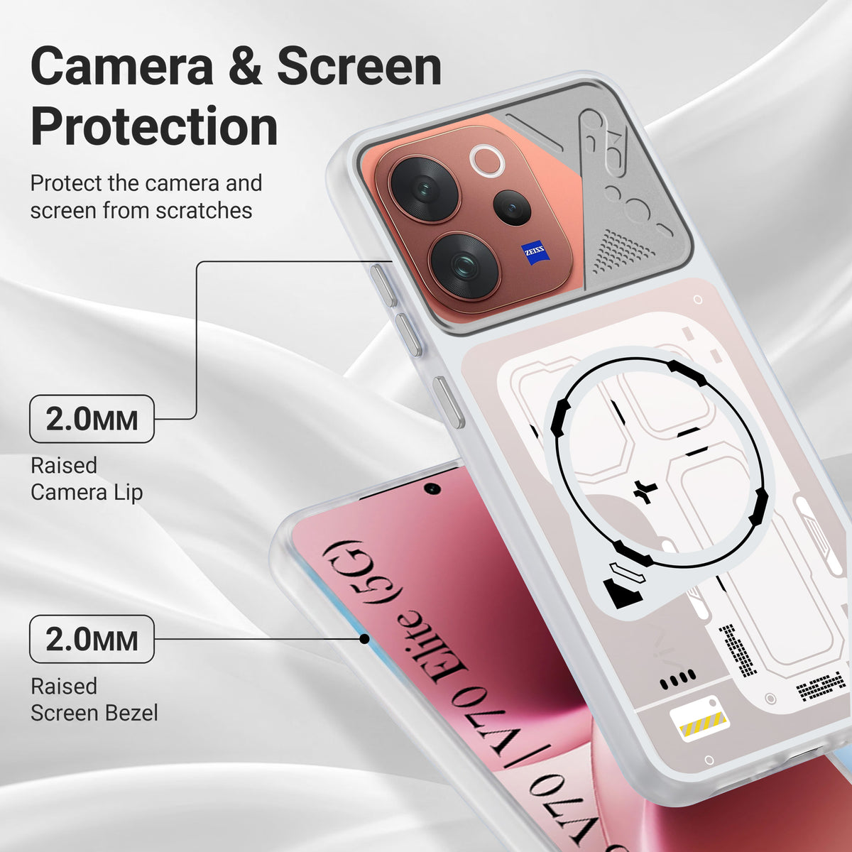 For Vivo V70 | Vivo V70 Elite 5G Metallic Back Cover Case (Metallic Camera Protection & Buttons | Translucent Milky Shade | Hard Polycarbonate)