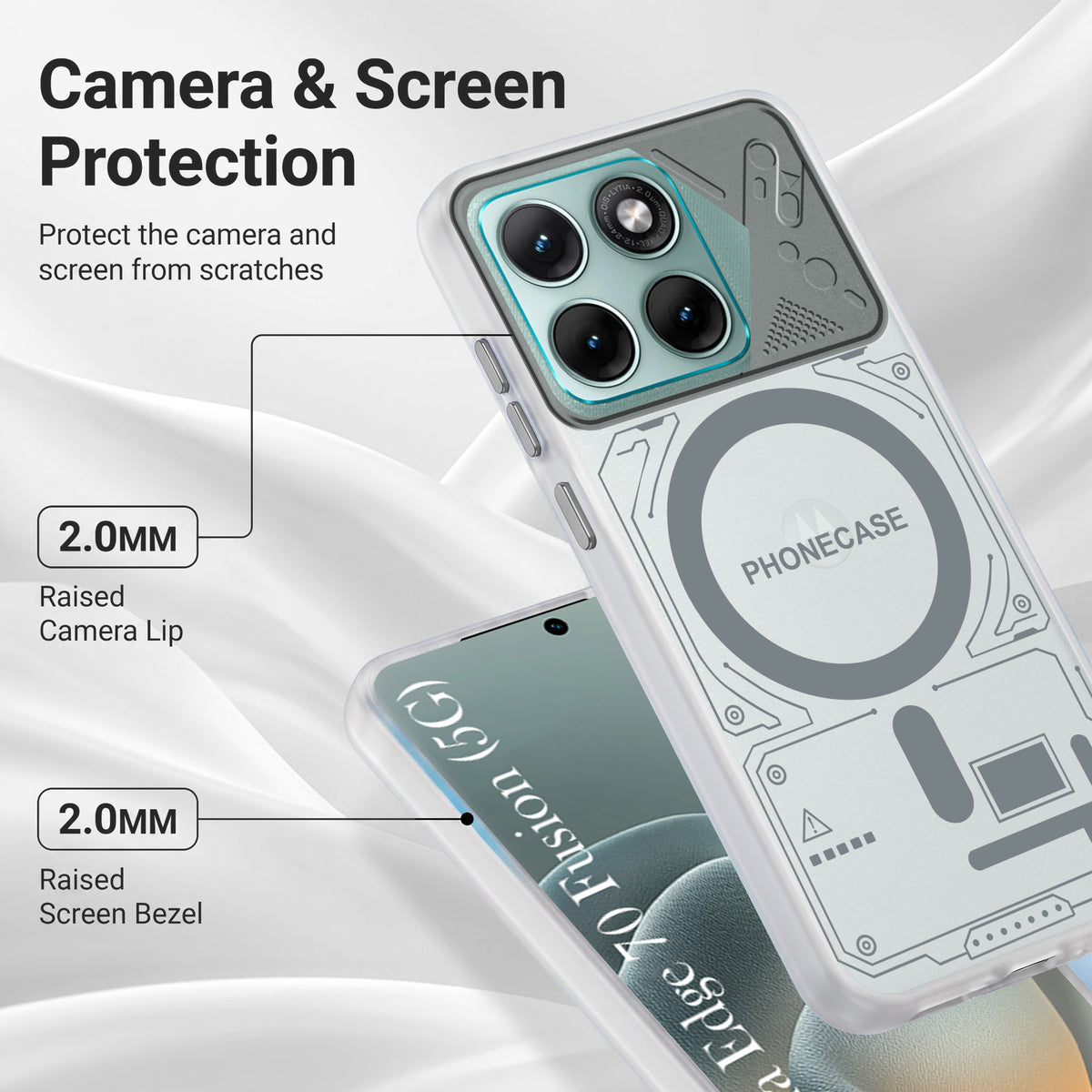 For Motorola Moto Edge 70 Fusion Metallic Back Cover Case (Metallic Camera Protection & Buttons | Translucent Milky Shade | Hard Polycarbonate)