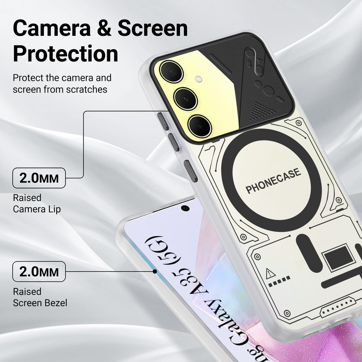 For Samsung Galaxy A35 5G Metallic Back Cover Case (Metallic Camera Protection & Buttons | Translucent Milky Shade | Hard Polycarbonate)