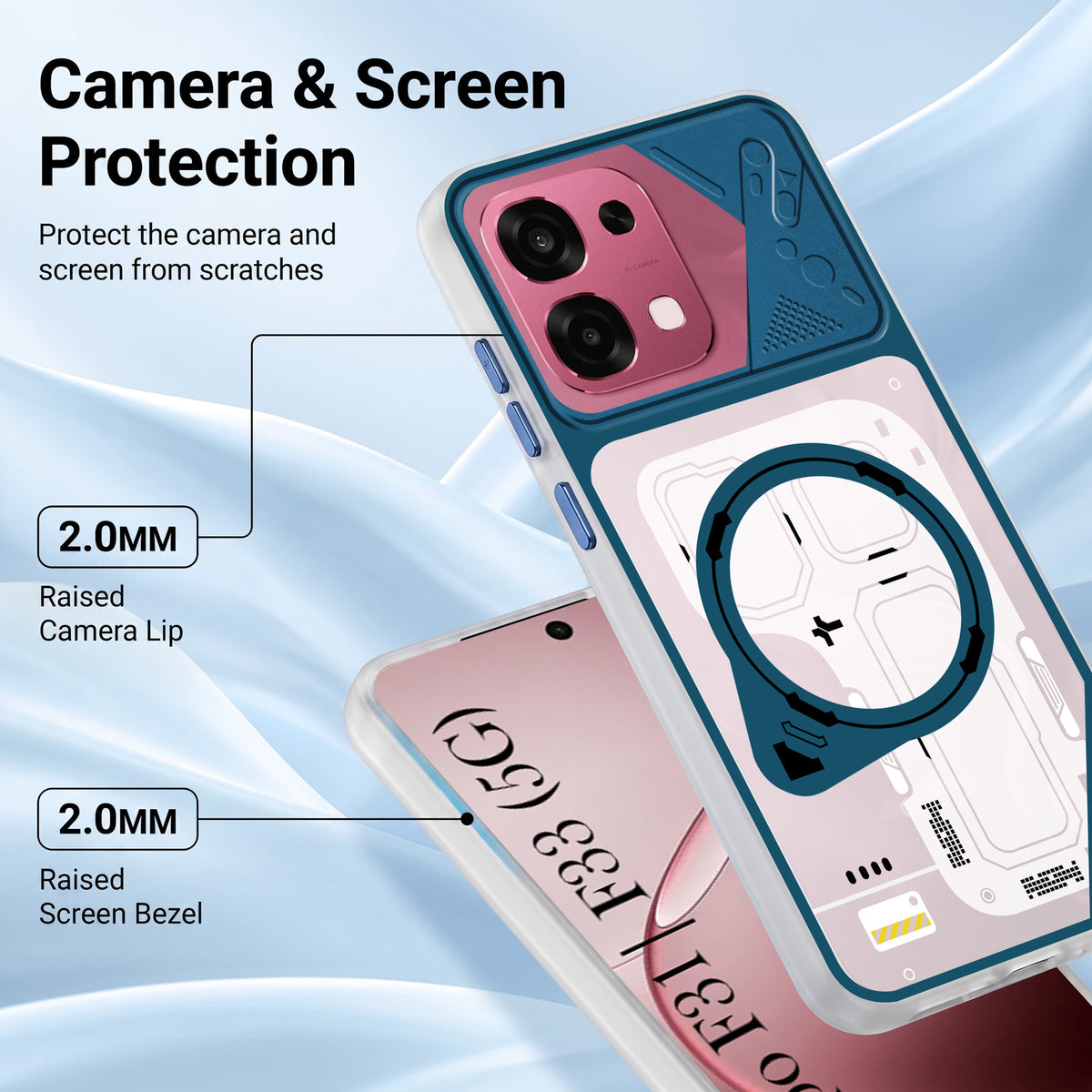For Oppo F31 5G | Oppo F33 5G Metallic Back Cover Case (Metallic Camera Protection & Buttons | Translucent Milky Shade | Hard Polycarbonate)