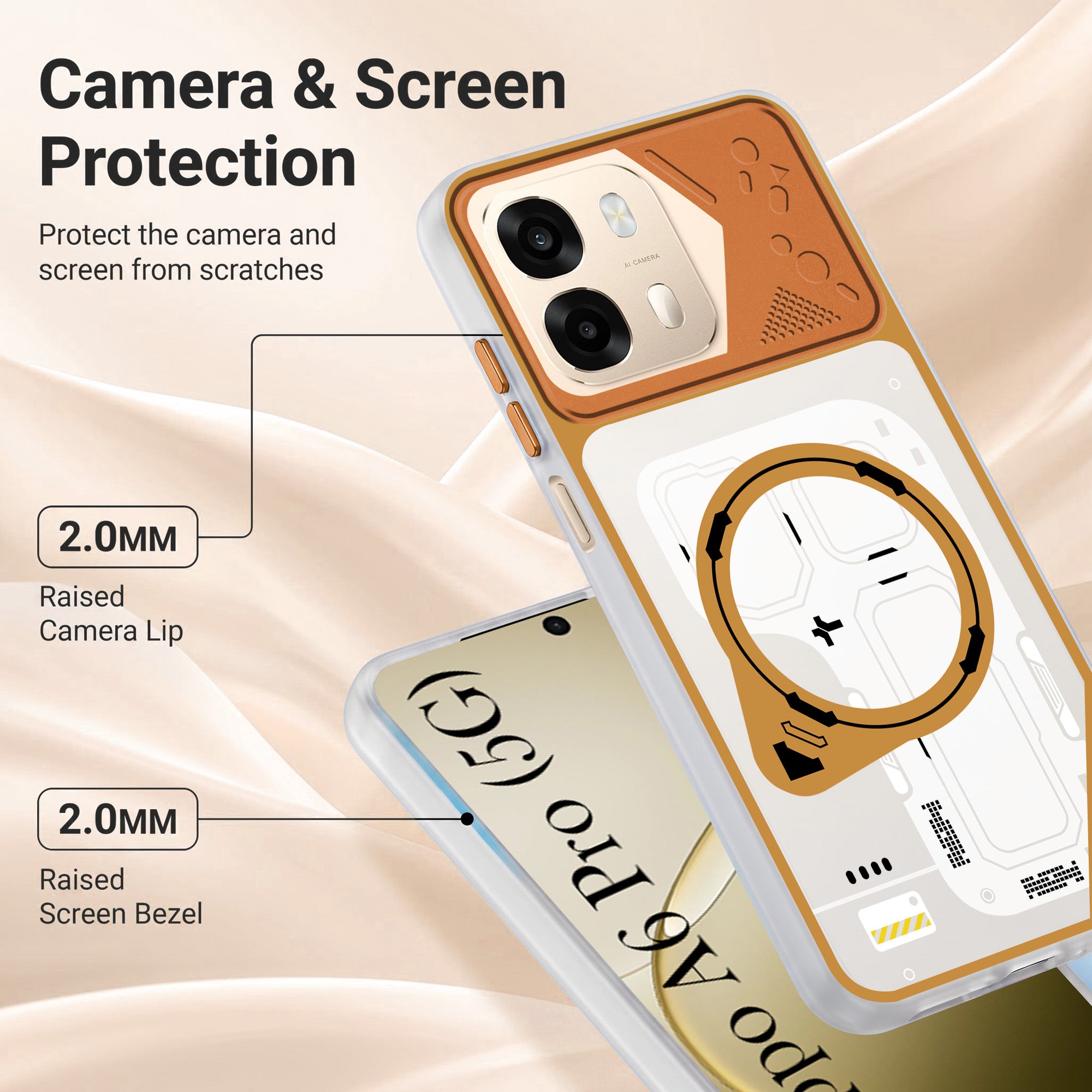 For Oppo A6 Pro Metallic Back Cover Case (Metallic Camera Protection & Buttons | Translucent Milky Shade | Hard Polycarbonate)