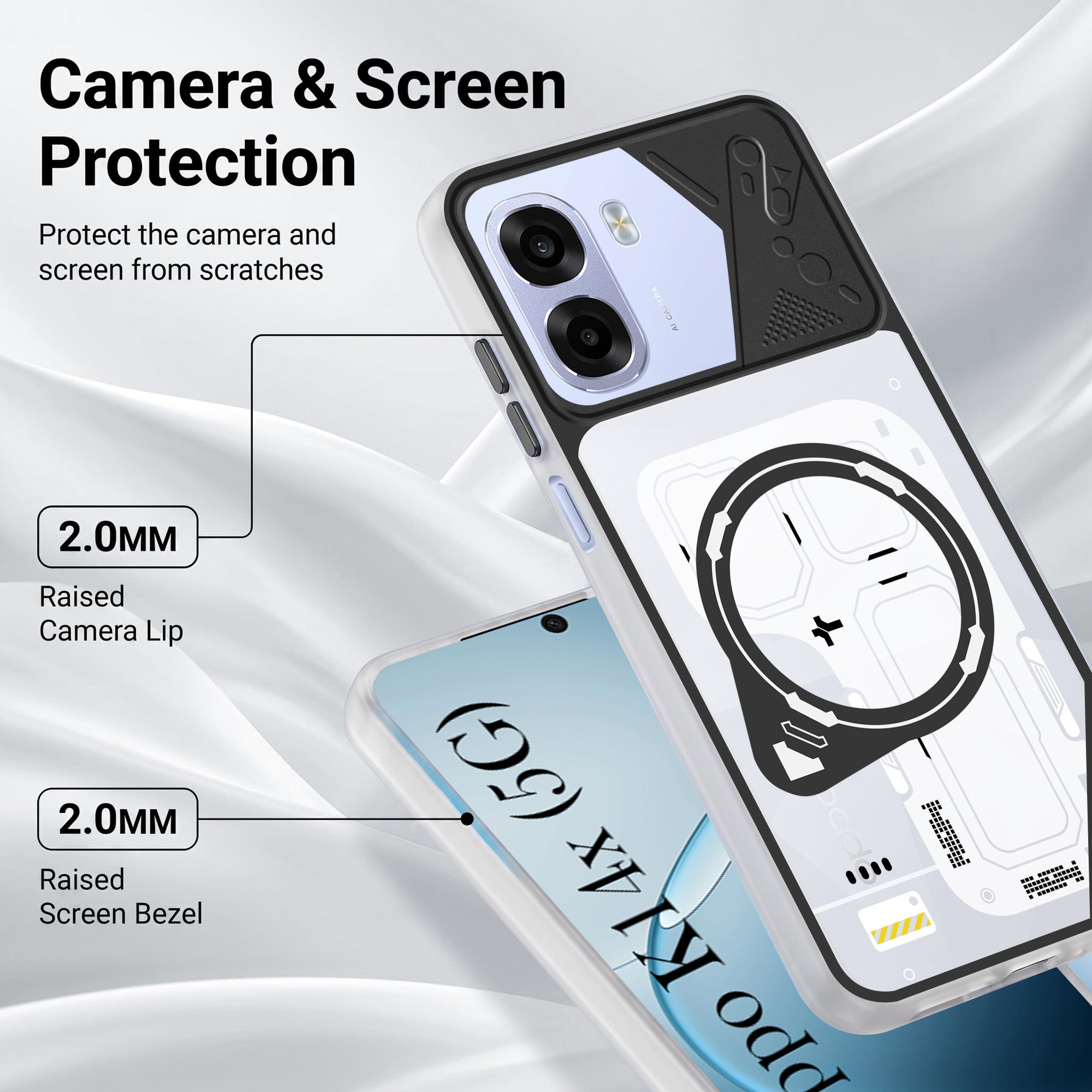 For Oppo K14x 5G Metallic Back Cover Case (Metallic Camera Protection & Buttons | Translucent Milky Shade | Hard Polycarbonate)