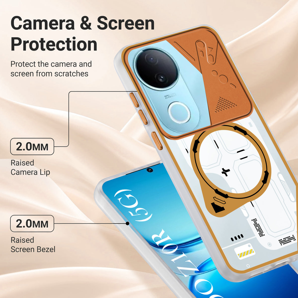 For Vivo iQOO Z10R Metallic Back Cover Case (Metallic Camera Protection & Buttons | Translucent Milky Shade | Hard Polycarbonate)