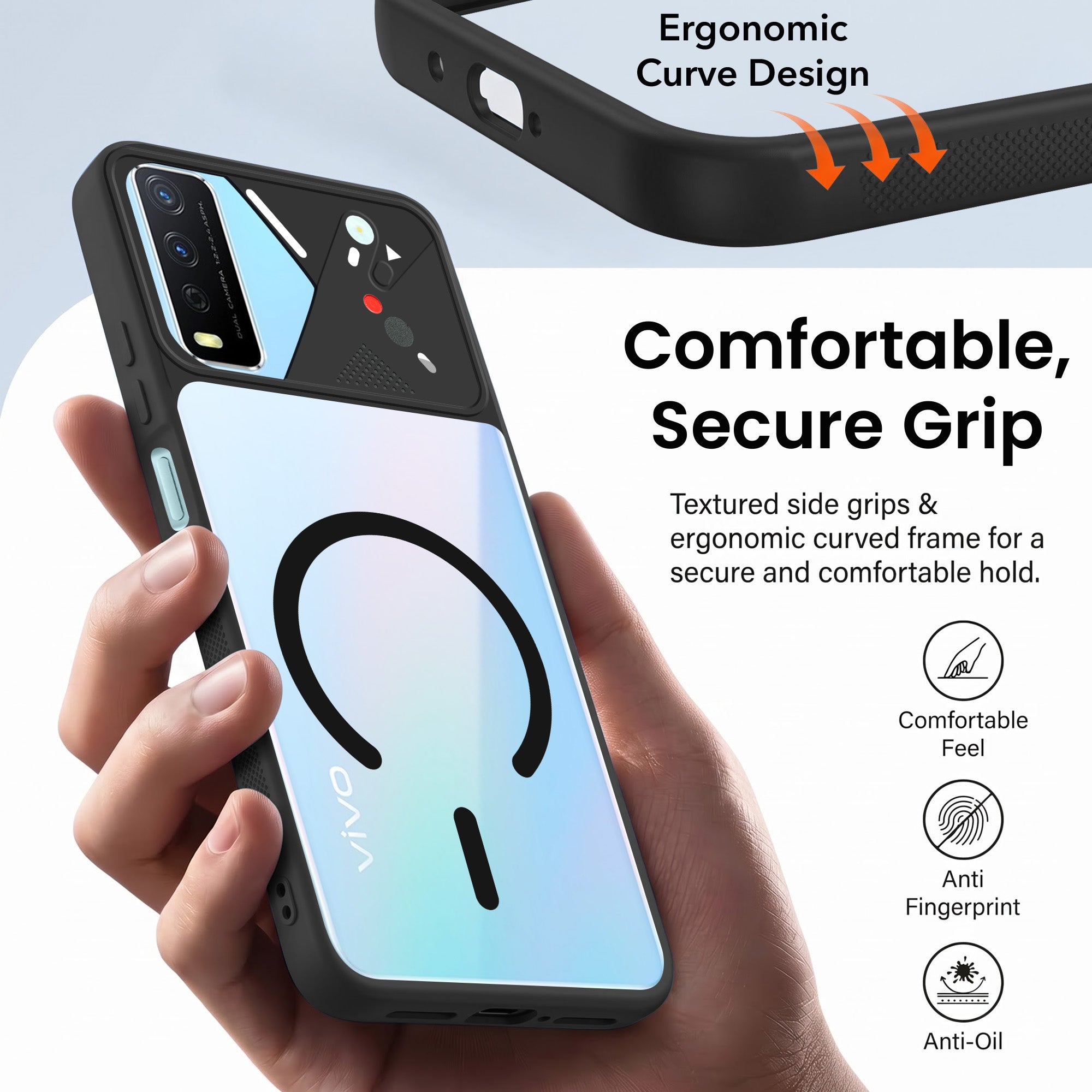 For Vivo Y12s | Y11s | Y12G Back Cover Case Lifetime Anti-Yellow Clear (Camera Protection | Side Grip | Wireless MagSafe Compatible)