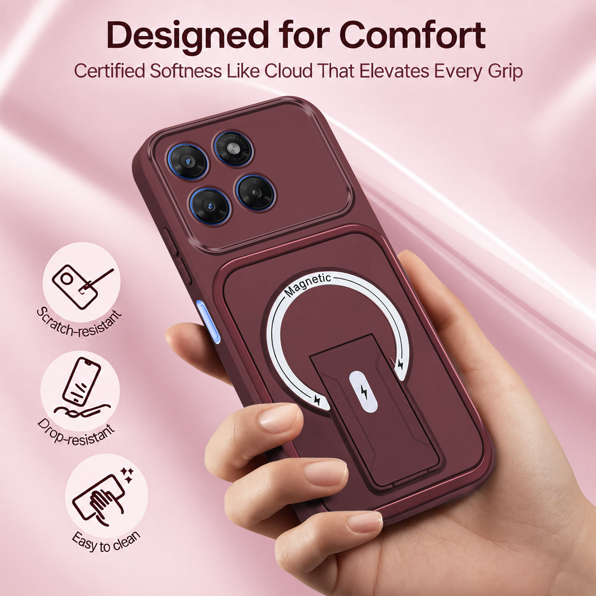 For Motorola Moto G37 Back Case Cover Metallic (Hybrid Armor Kickstand | MagSafe Compatible | Camera Protection Shockproof)