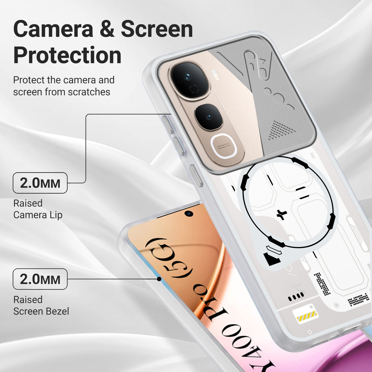 For Vivo Y400 Pro Metallic Back Cover Case (Metallic Camera Protection & Buttons | Translucent Milky Shade | Hard Polycarbonate)
