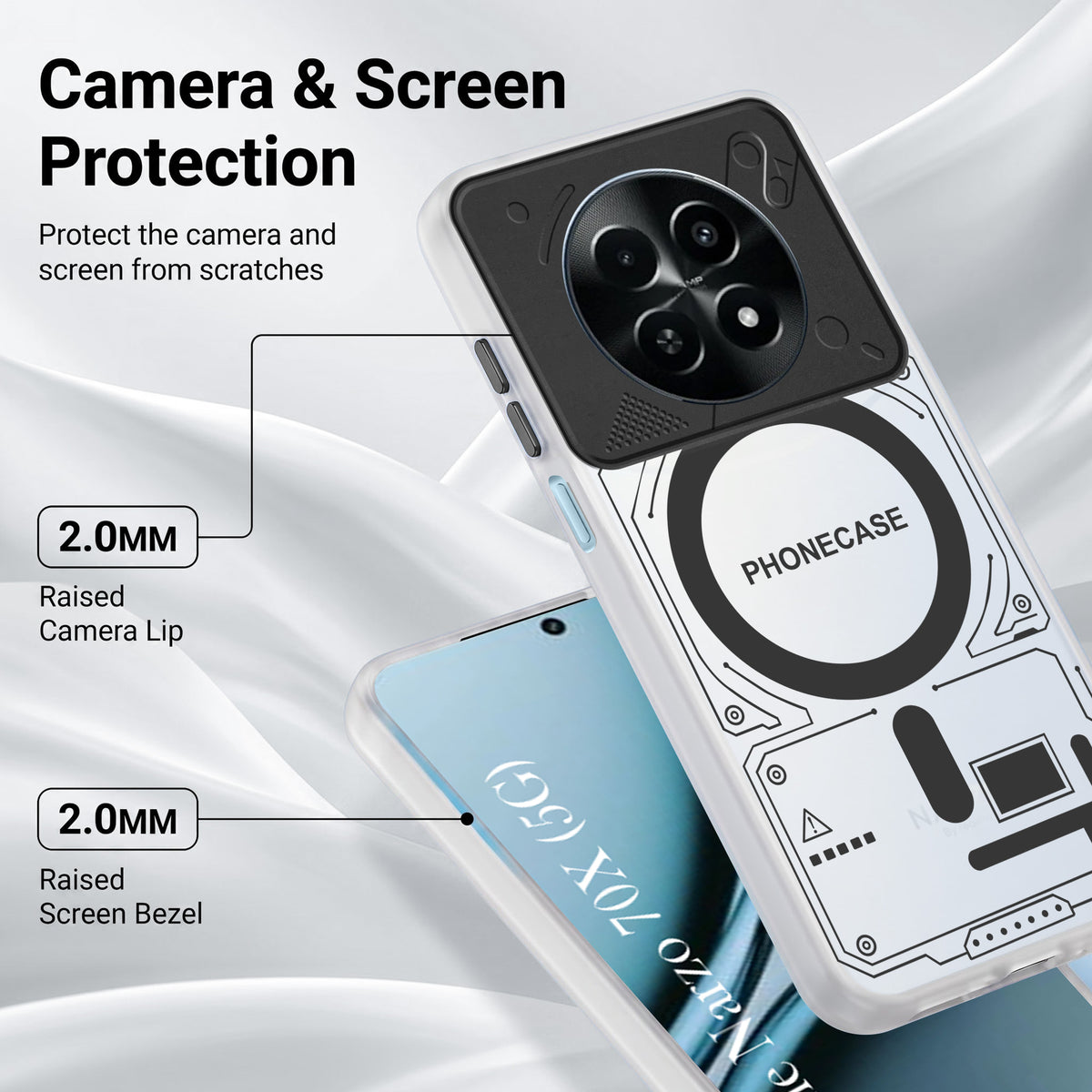 For Realme Narzo 70x 5G Metallic Back Cover Case (Metallic Camera Protection & Buttons | Translucent Milky Shade | Hard Polycarbonate)