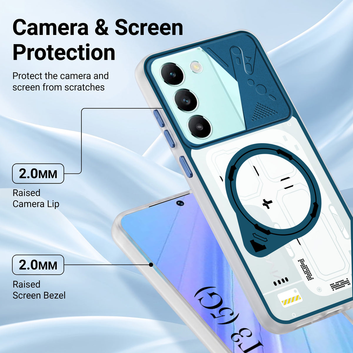 For Vivo T3 5G Metallic Back Cover Case (Metallic Camera Protection & Buttons | Translucent Milky Shade | Hard Polycarbonate)
