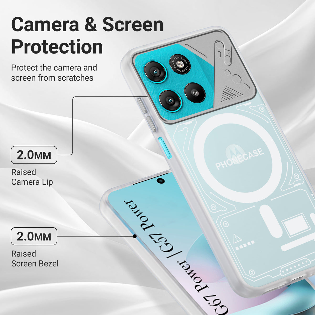 For Motorola Moto G67 Power | G57 Power Metallic Back Cover Case (Metallic Camera Protection & Buttons | Translucent Milky Shade | Hard Polycarbonate)