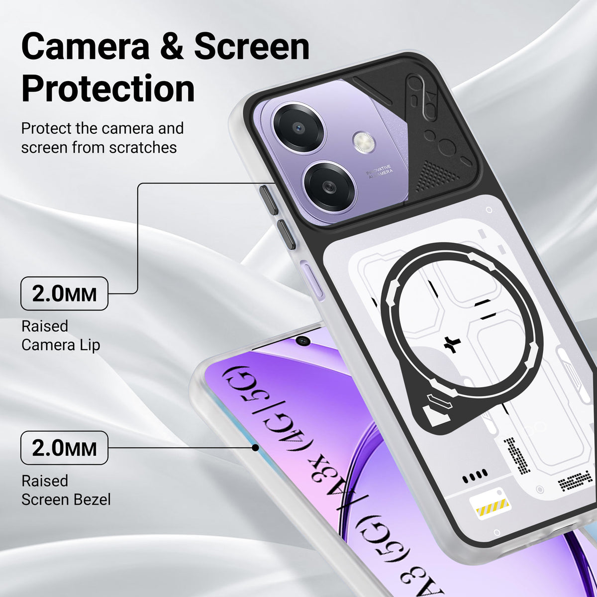 For Oppo A3X (4G/5G) | Oppo A3 5G Metallic Back Cover Case (Metallic Camera Protection & Buttons | Translucent Milky Shade | Hard Polycarbonate)