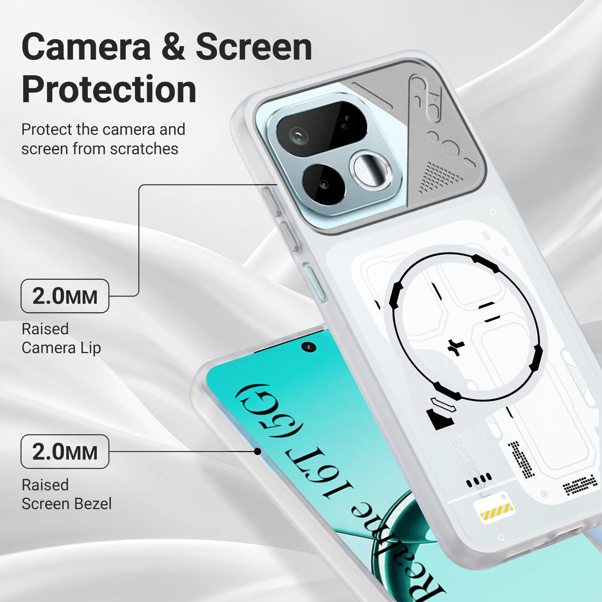 For Realme 16T 5G Metallic Back Cover Case (Metallic Camera Protection & Buttons | Translucent Milky Shade | Hard Polycarbonate)